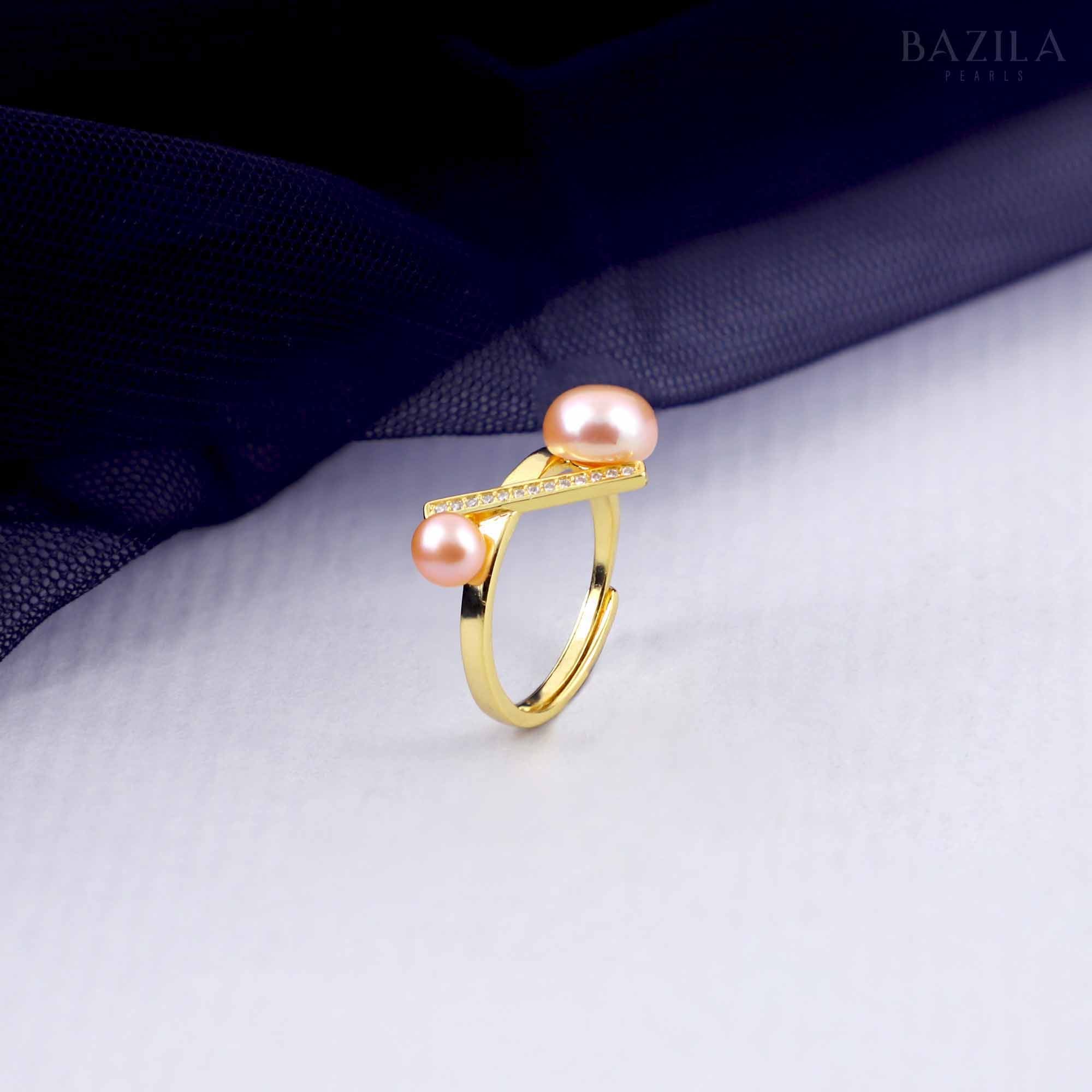 Chic Geometric Pink Pearl Open Ring