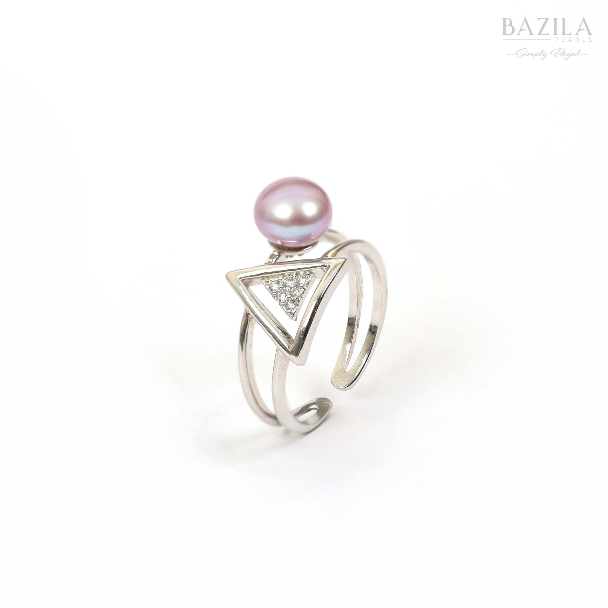 Lavender Pearl Ring with Silver Triangle Crystal Accent