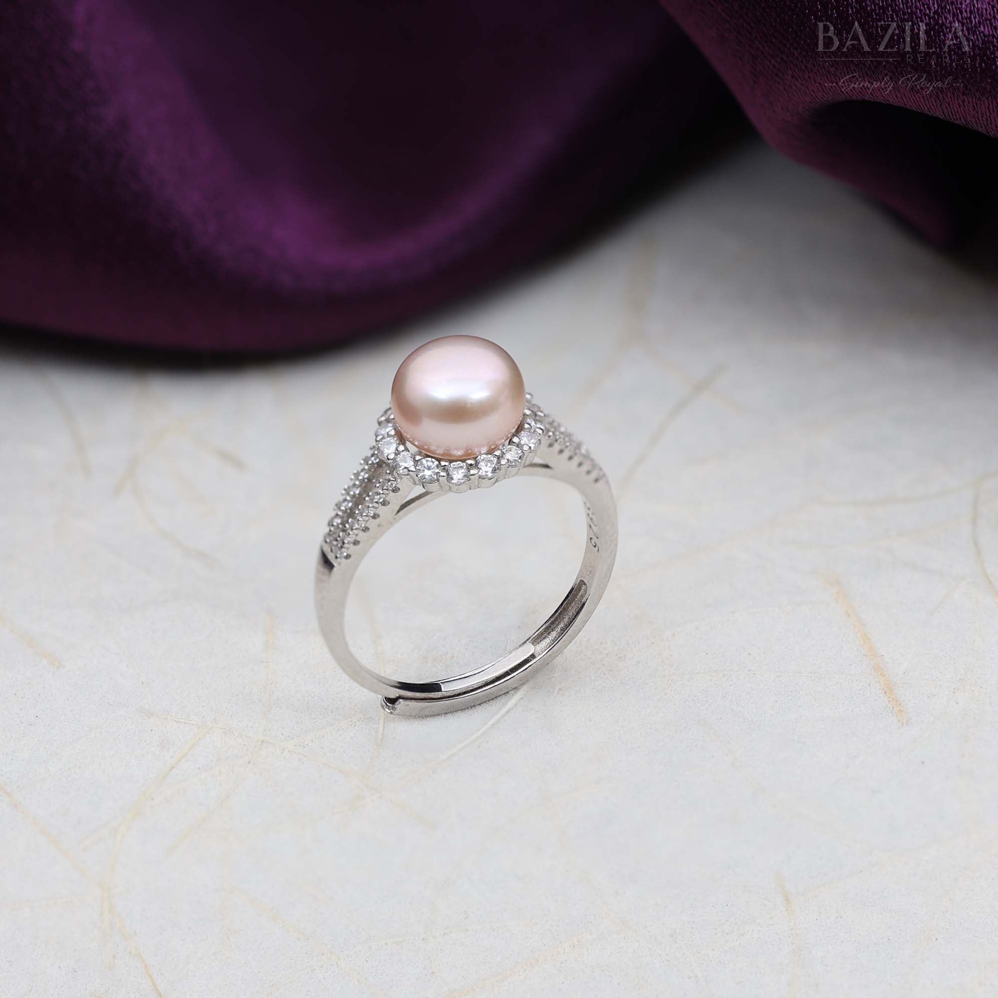 Shining Pink Pearl Ring with Diamond Touch