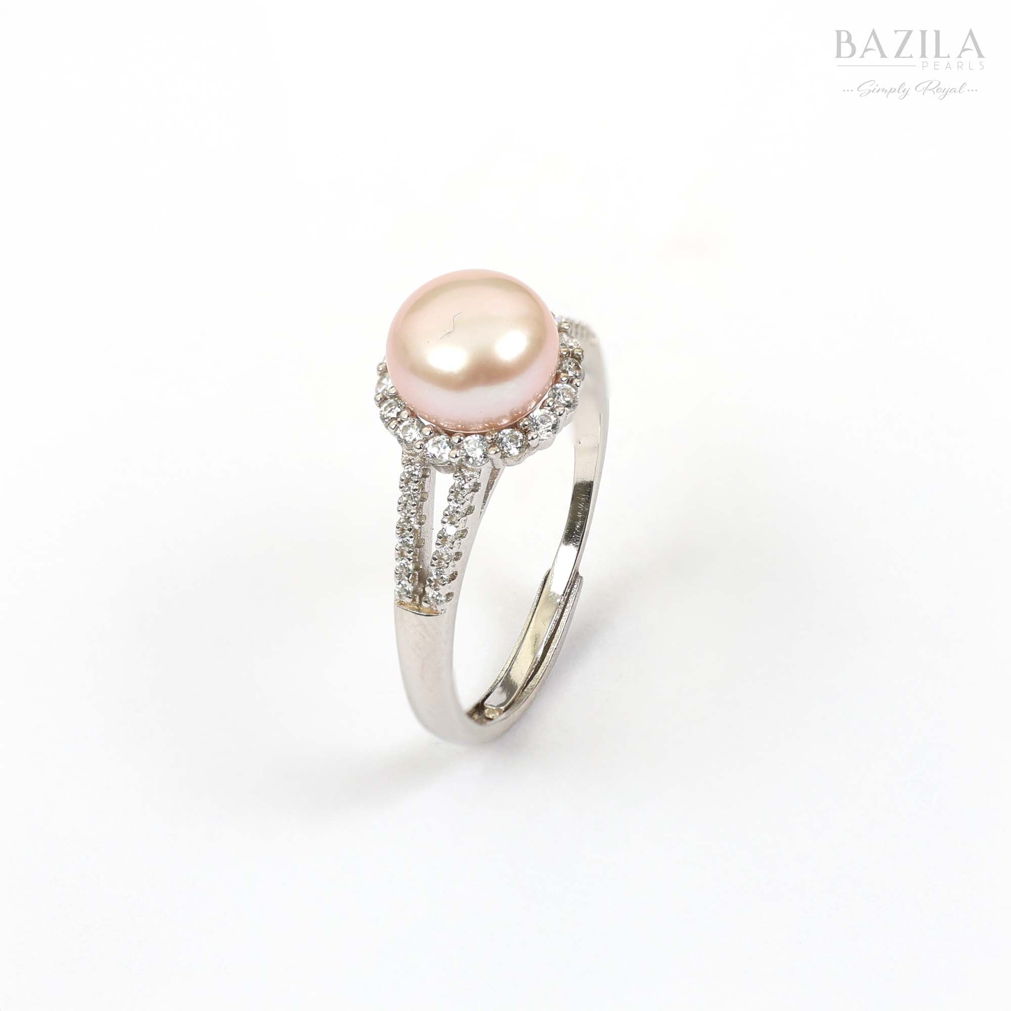 Shining Pink Pearl Ring with Zircon Touch