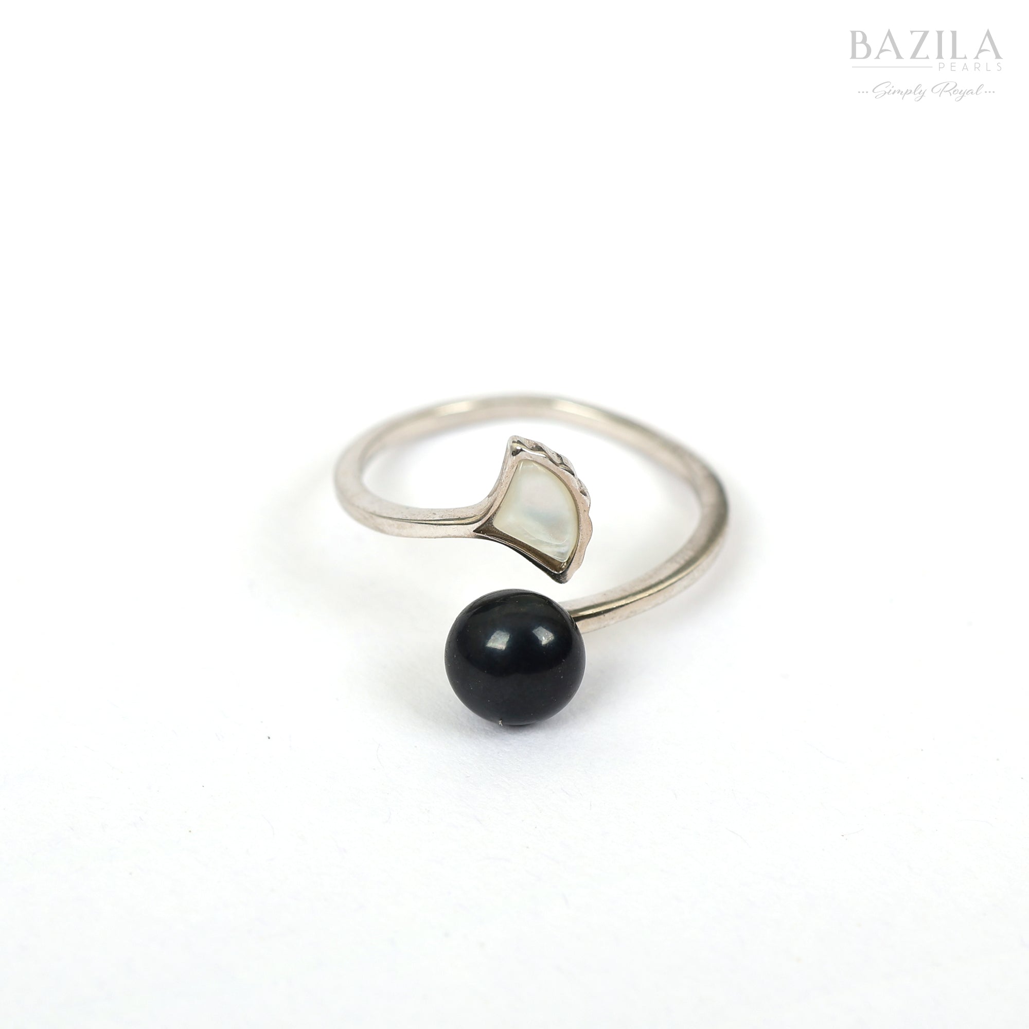 Sterling Silver Open Ring with Black Pearl & Mother-of-Pearl Wing Accent