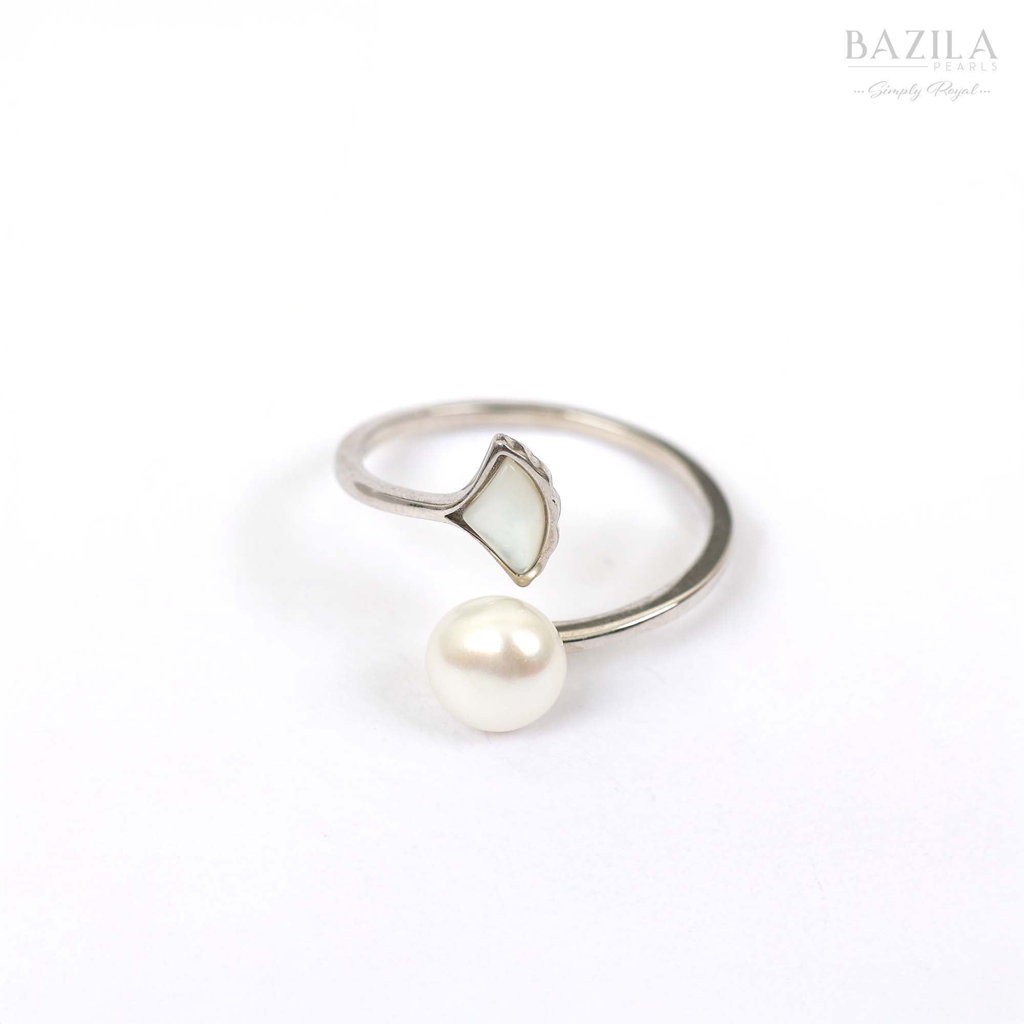 Sterling Silver Open Ring with White Pearl & Mother-of-Pearl Wing Accent