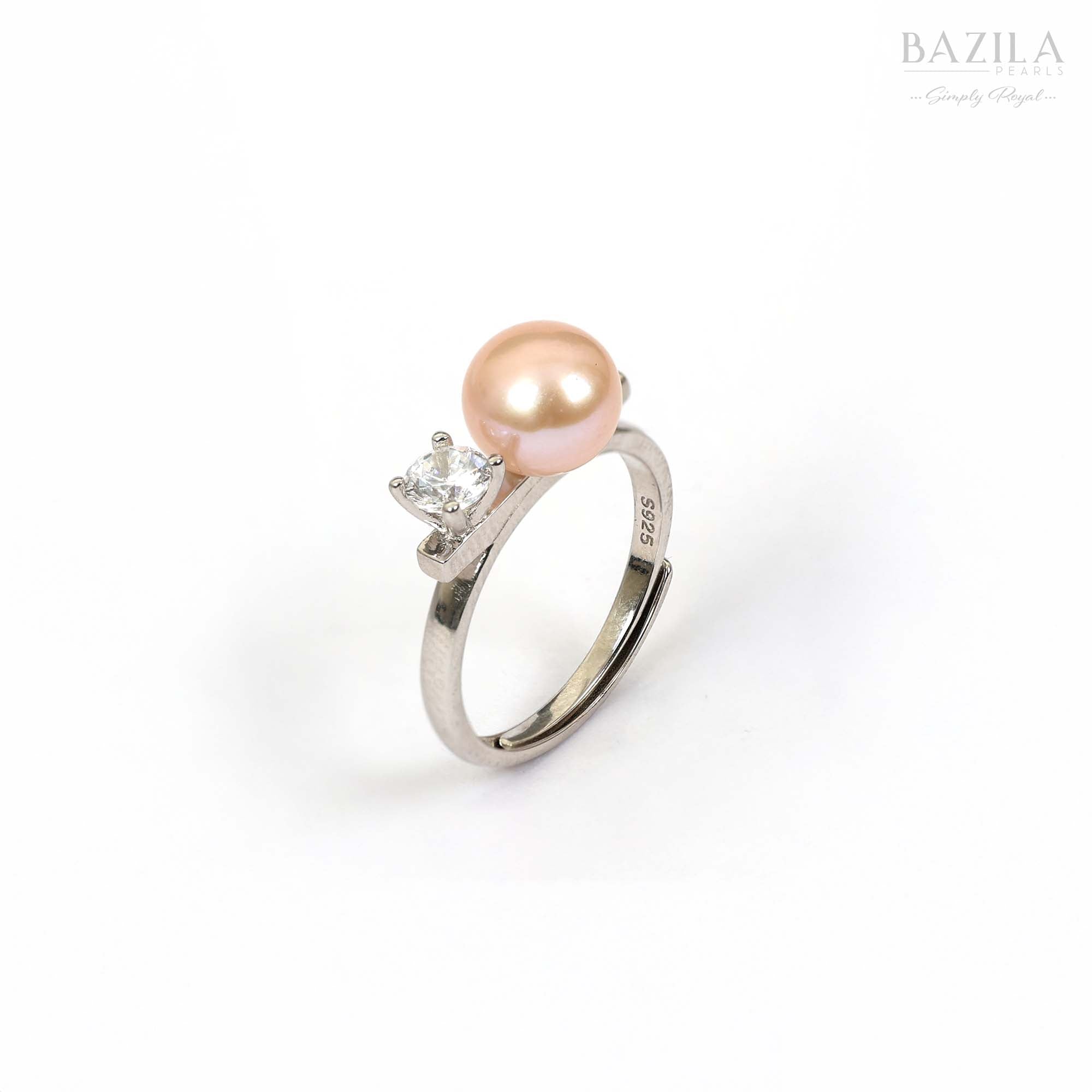 Pink Pearl & Solitaire Ring in Silver Finish