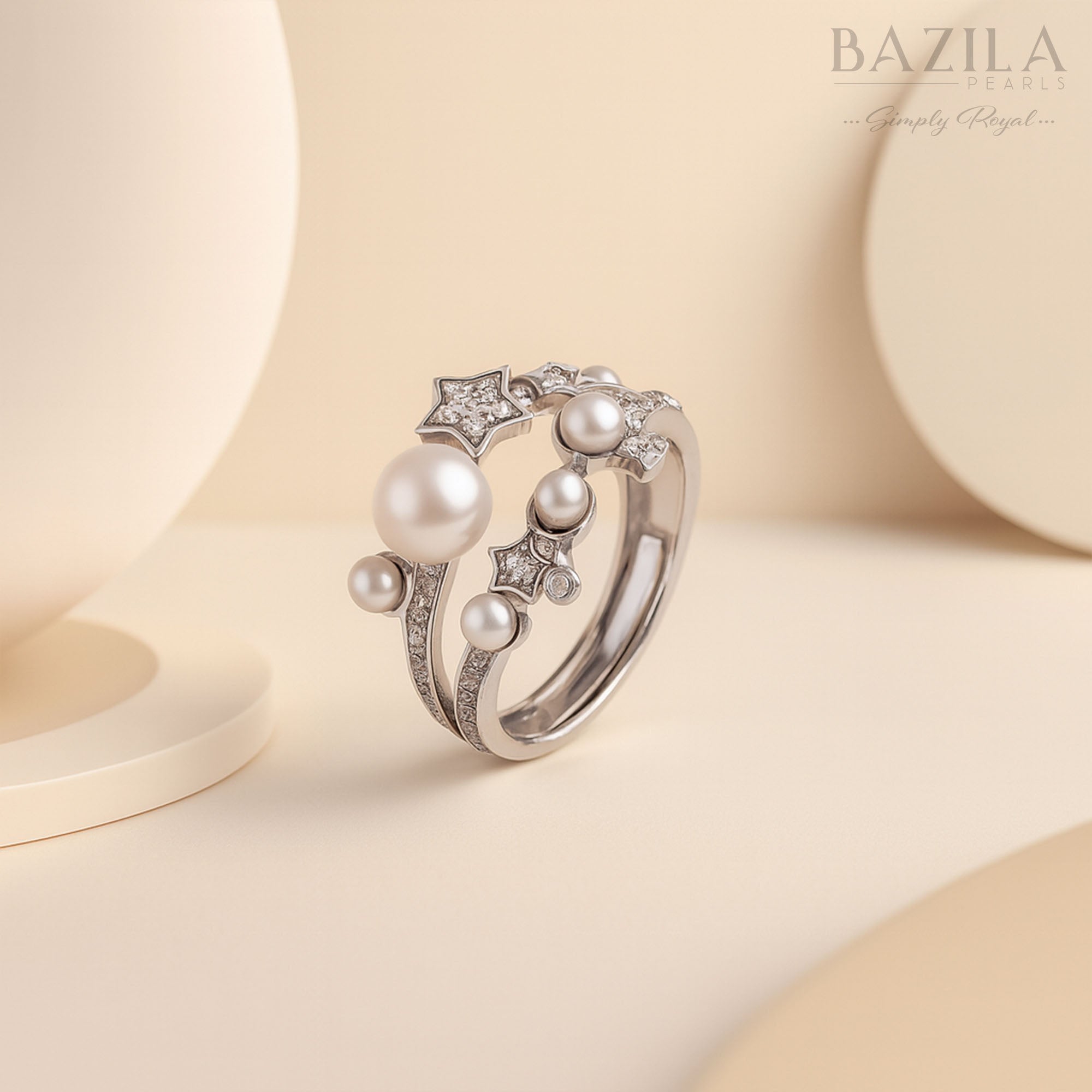 Star-Themed Freshwater Pearl & Zircon Silver Ring