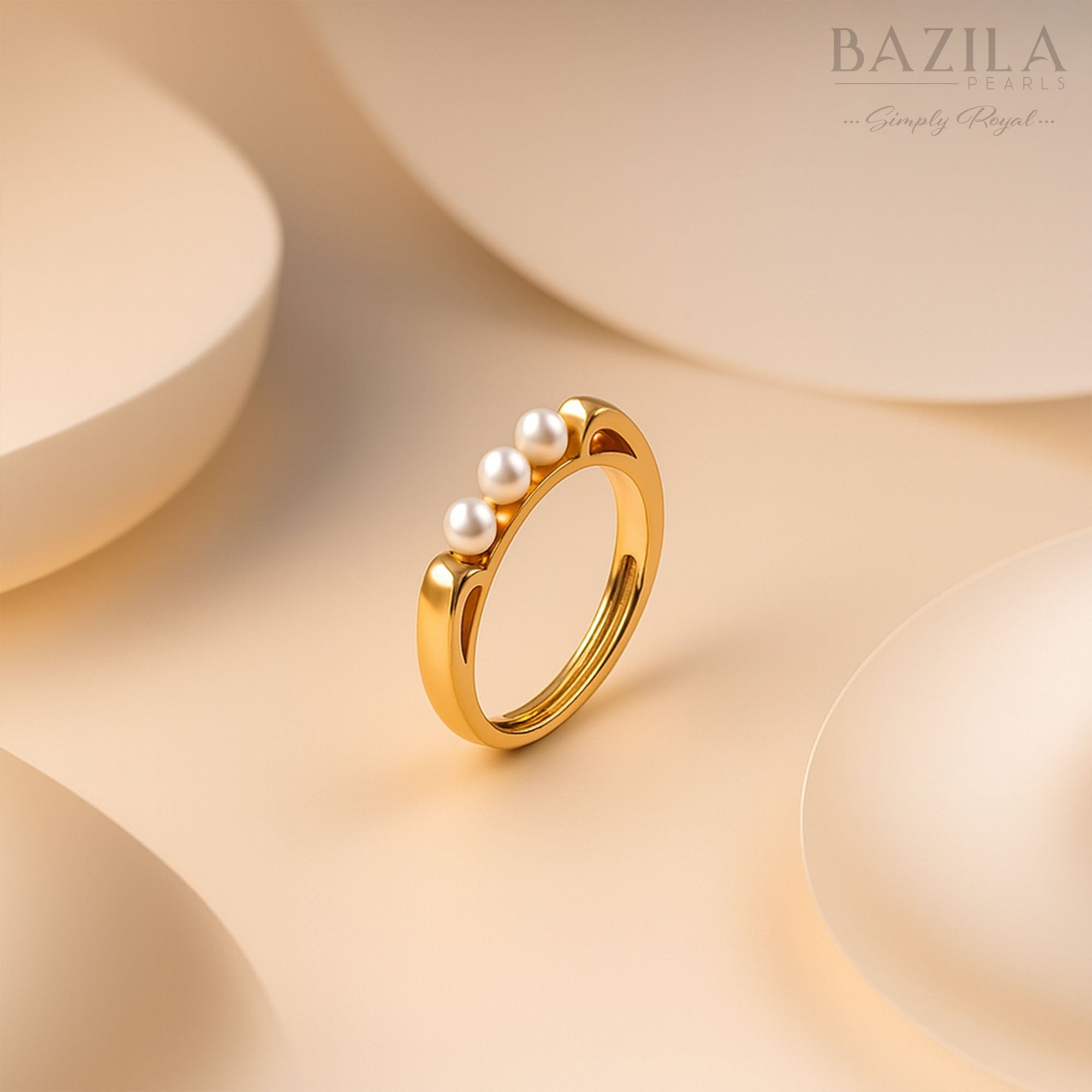 Minimalist Three-Pearl Gold Band Ring