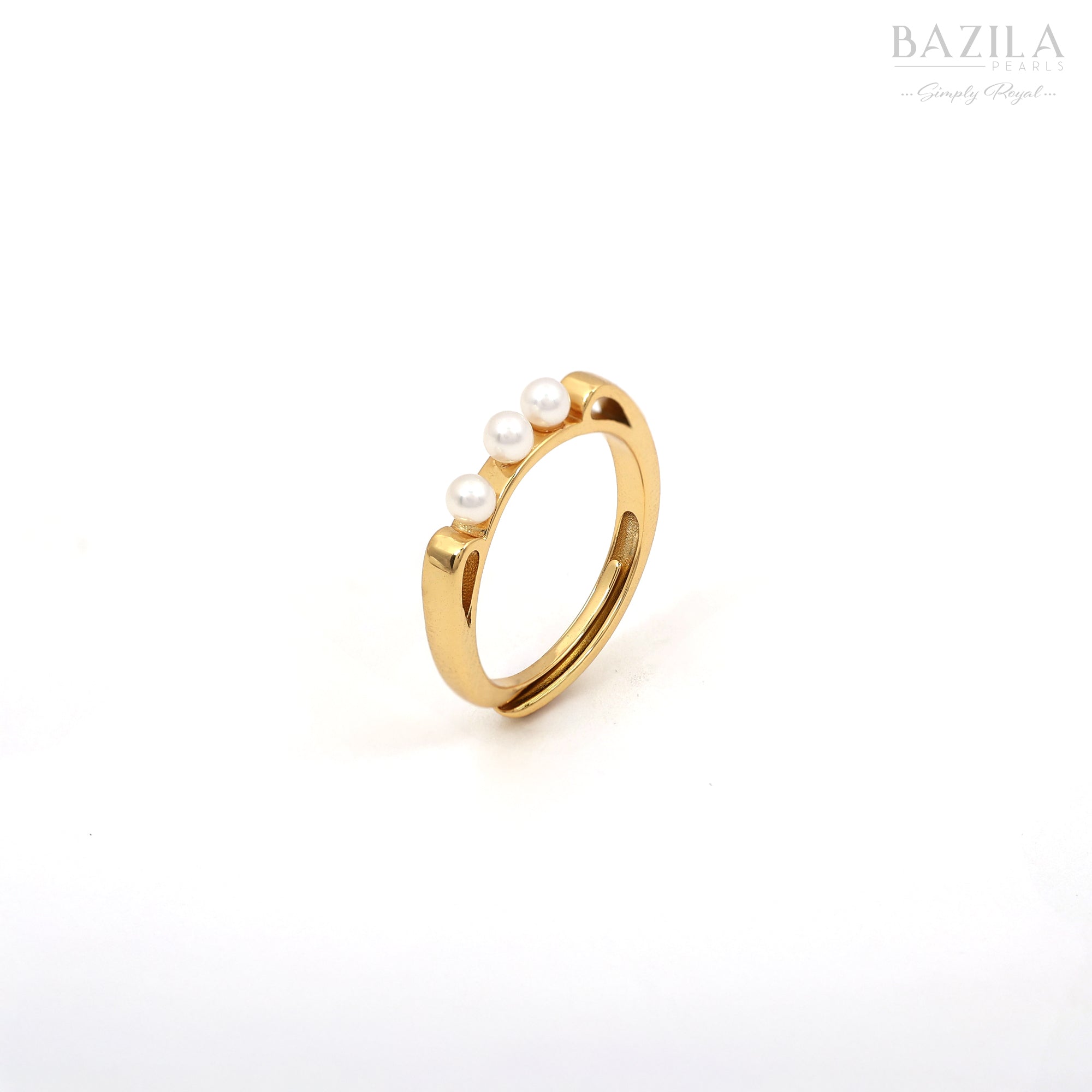 Minimalist Three-Pearl Gold Band Ring