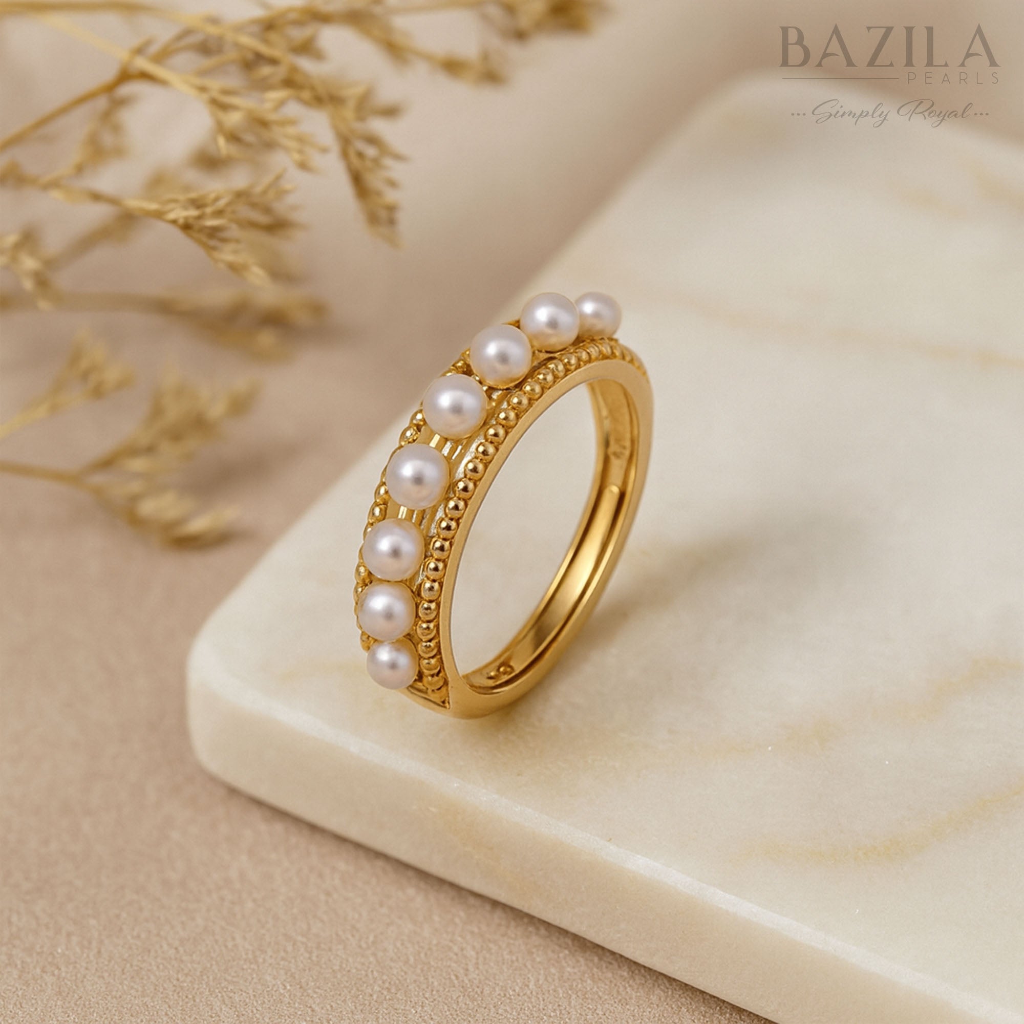 Classic Freshwater Pearl Band Ring in Elegant Gold Finish
