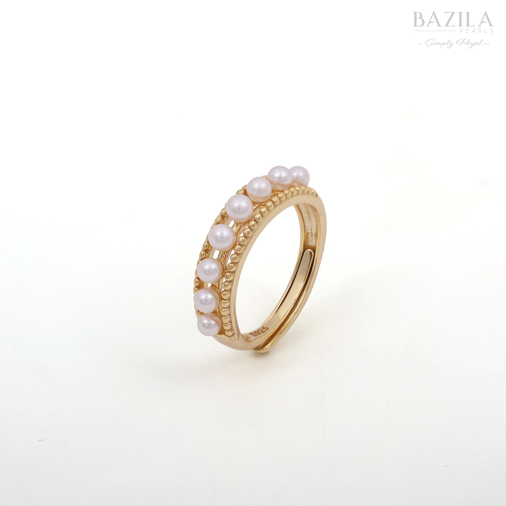 Classic Freshwater Pearl Band Ring in Elegant Gold Finish