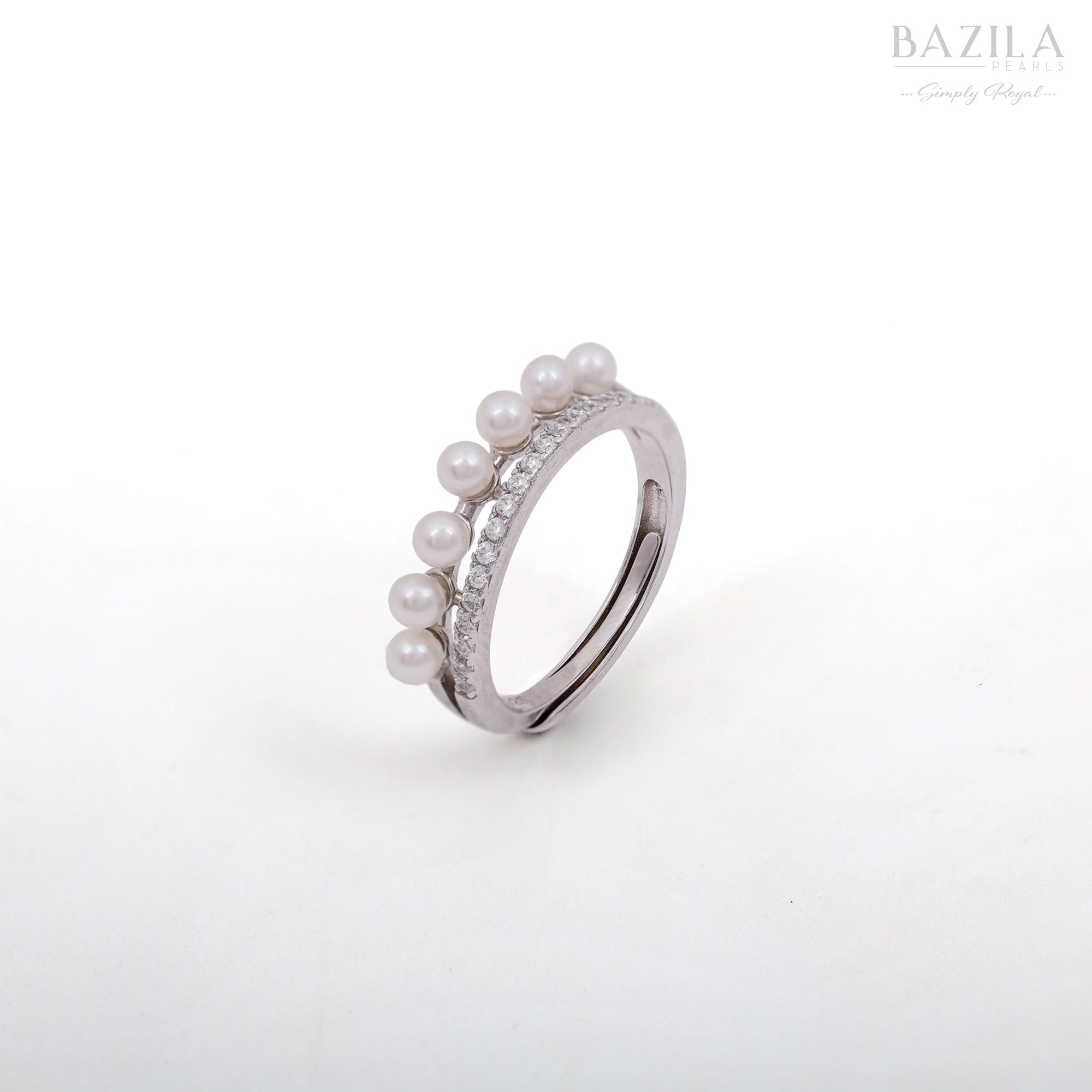 Elegant Freshwater Pearl Band Ring with Zircon Detailing