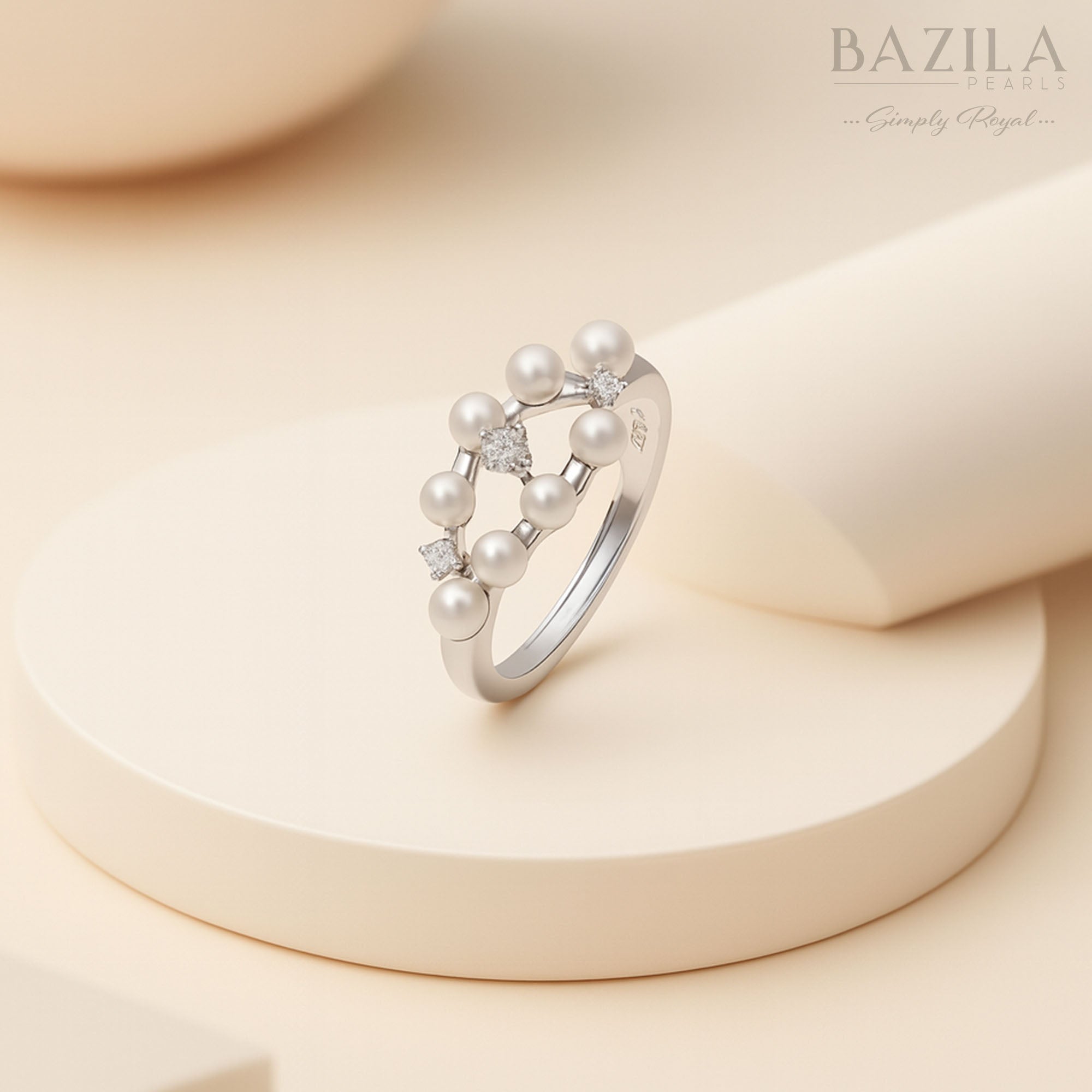 Elegant Multi-Pearl & Zircon Cluster Ring in Sterling Silver