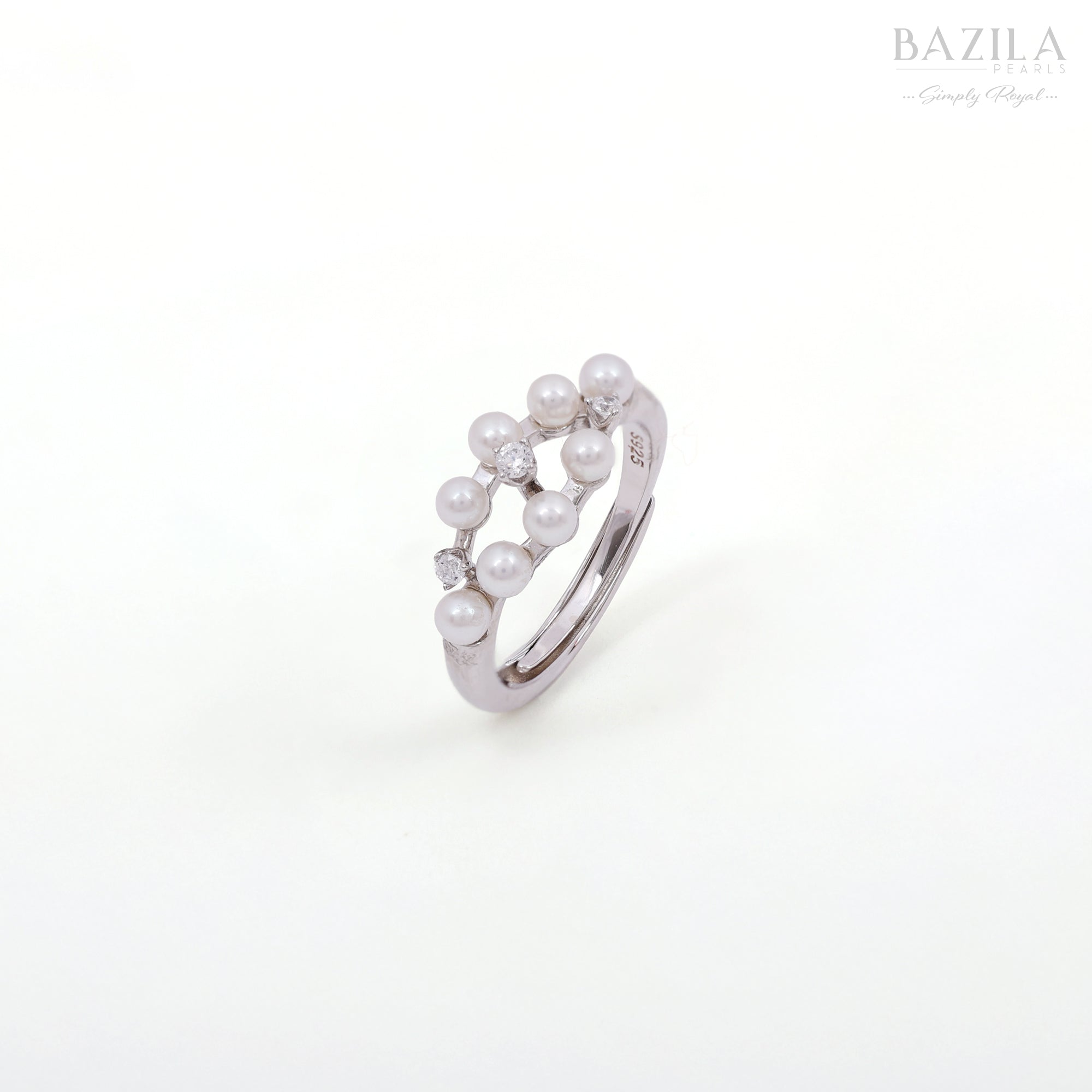 Elegant Multi-Pearl & Zircon Cluster Ring in Sterling Silver