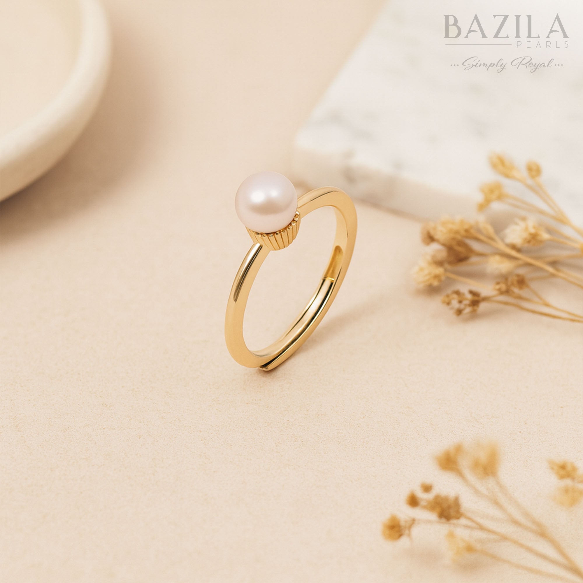 Elegant Freshwater Pearl Ring in Classic Gold Finish