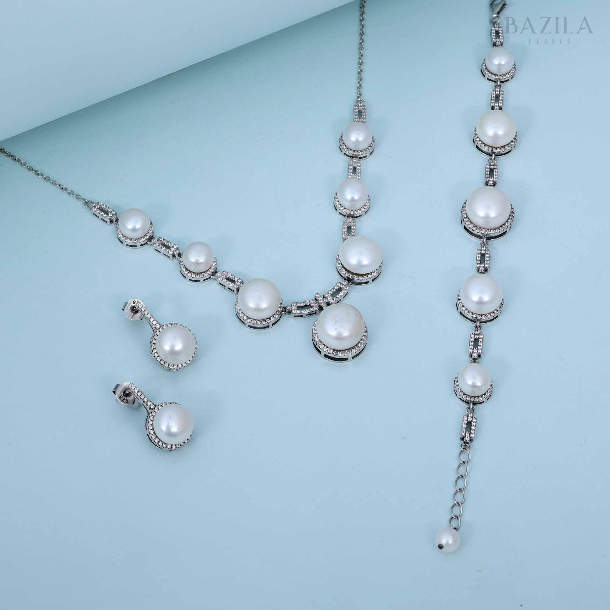 Eternal Grace: Freshwater Pearl & Zircon Jewelry Set