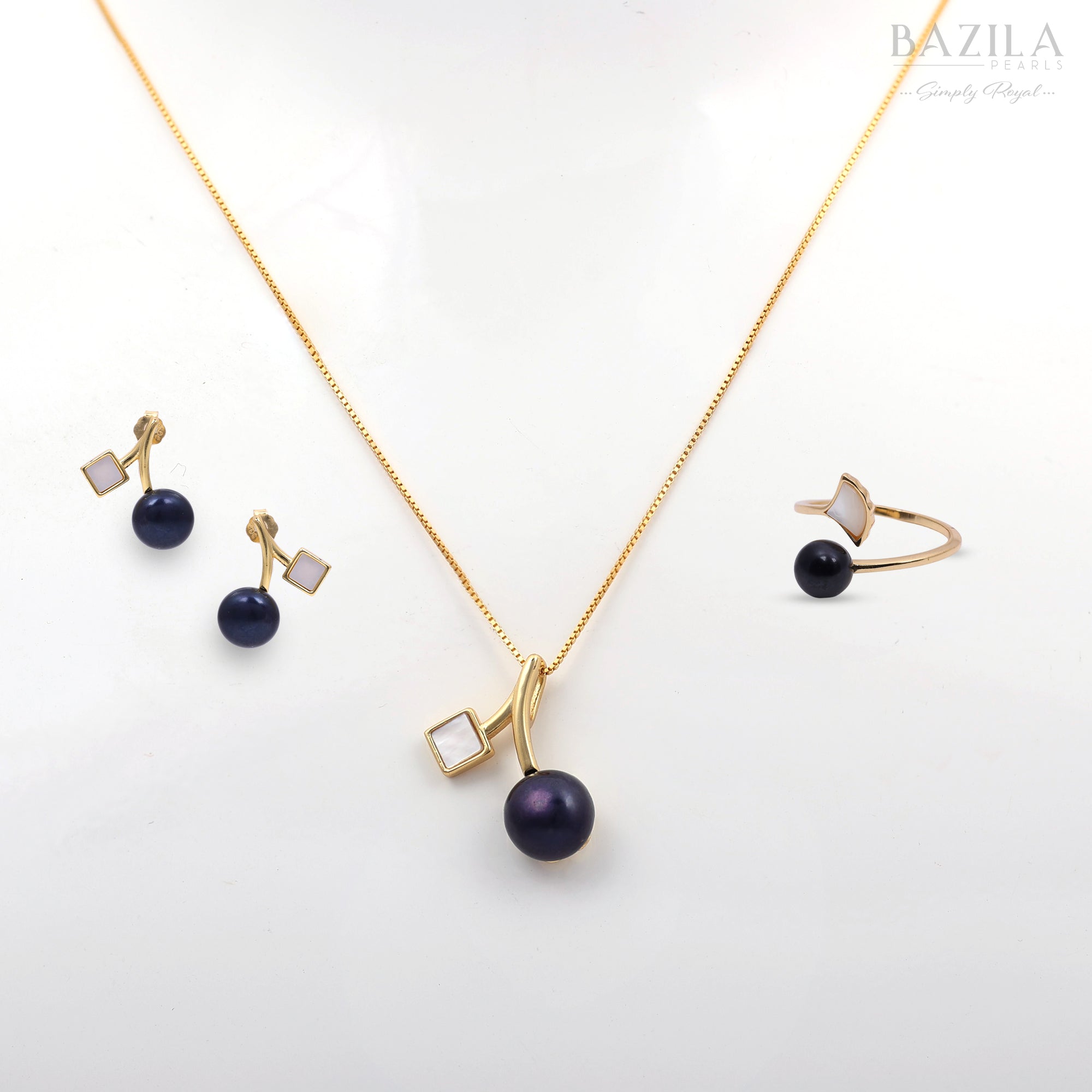Modern Geometric Collection with Deep Navy Pearls