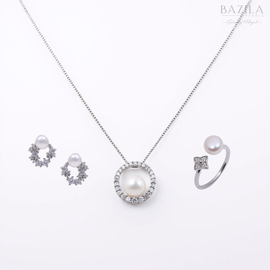 Timeless White Pearl Set with Full Crystal Halos