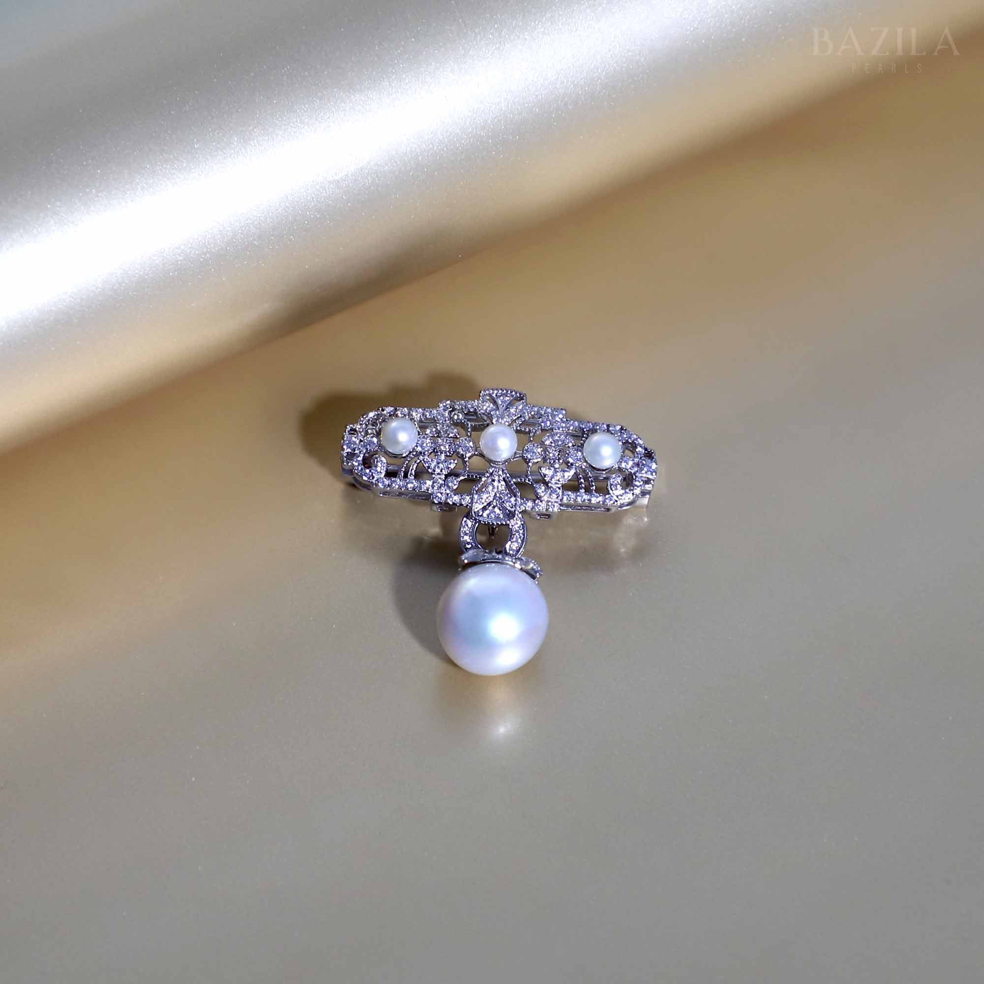 Regal Elegance: South Sea Pearl & Zircon Brooch