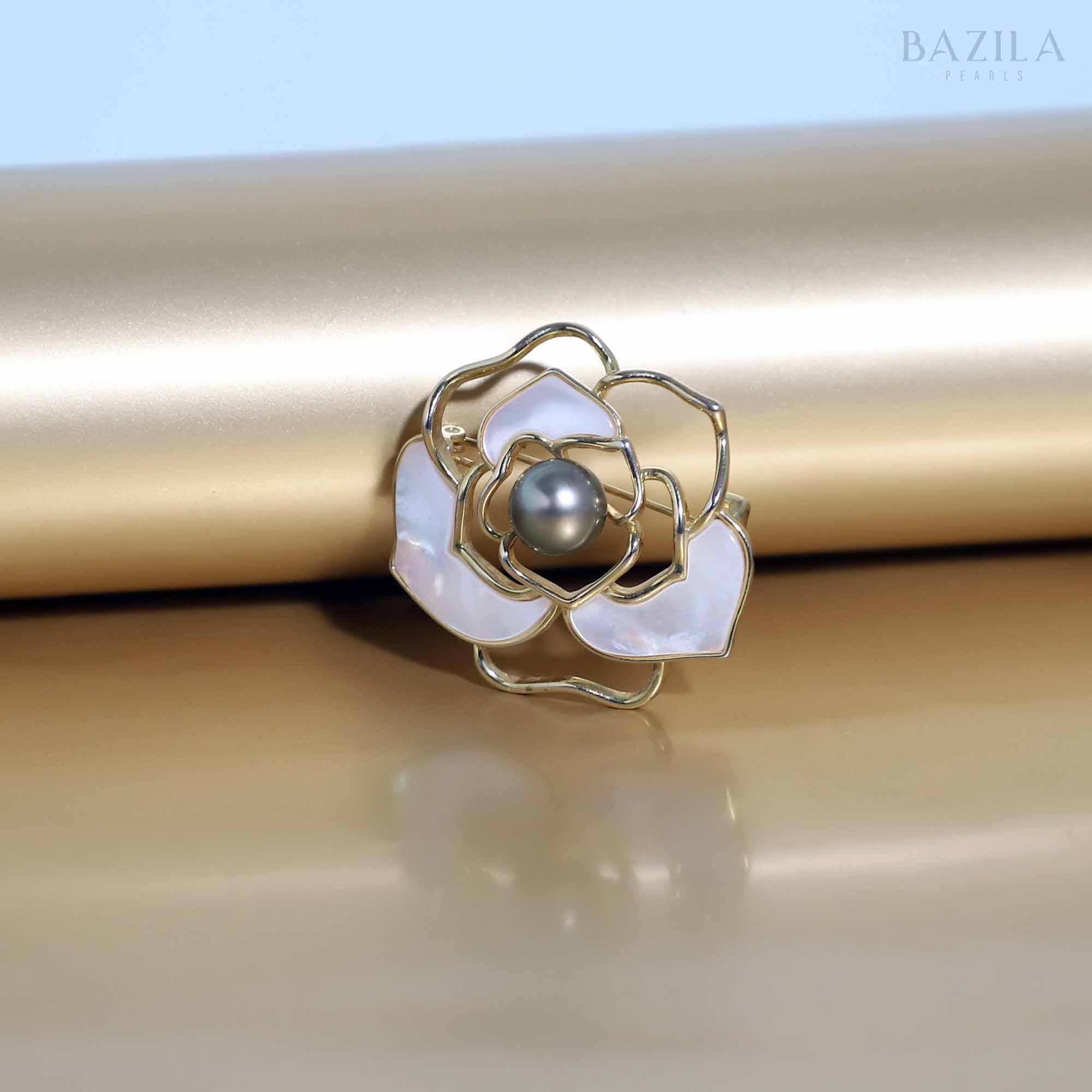 Ocean Mist Tahitian Pearl Brooch with mother of pearl