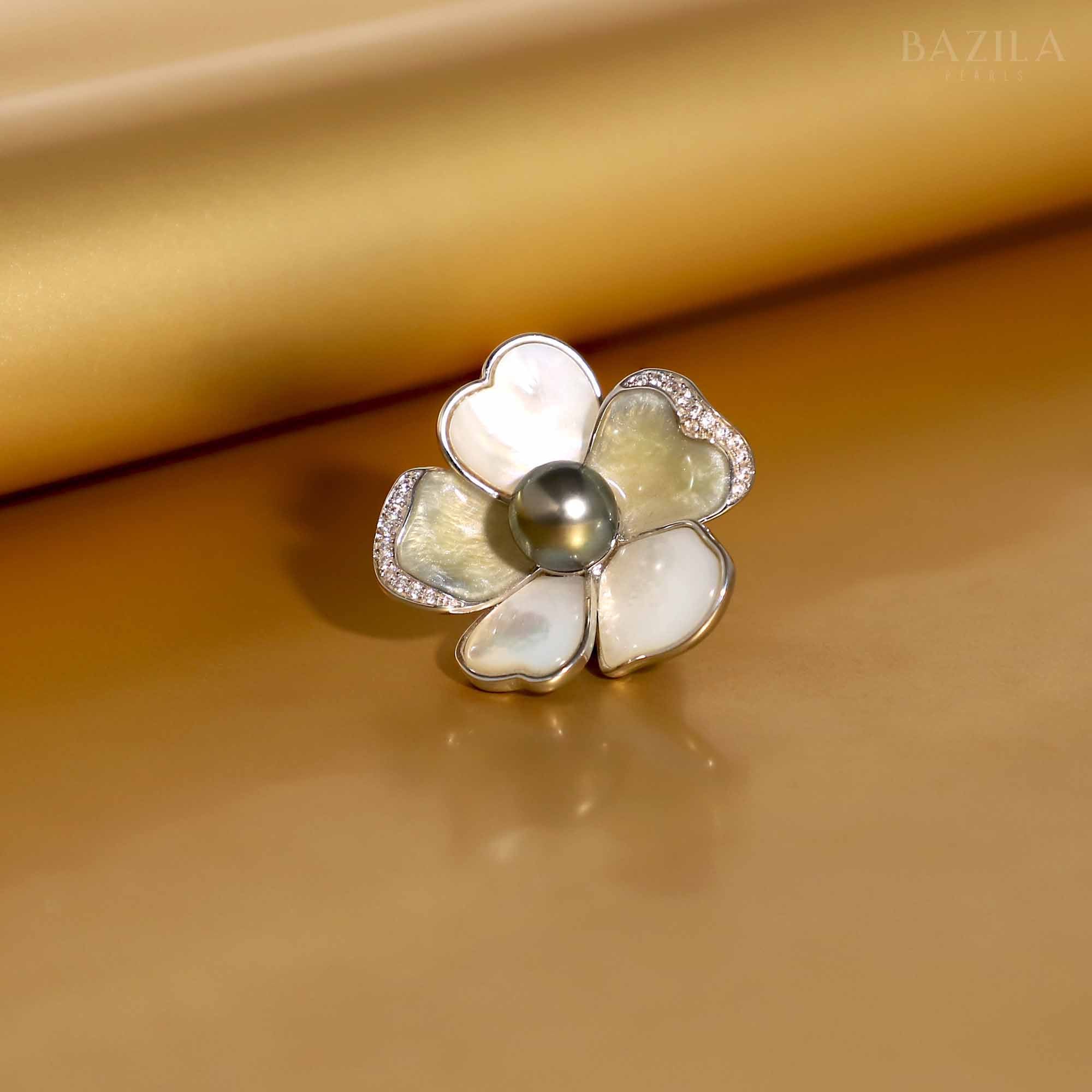 Tahitian Pearl Rose Brooch