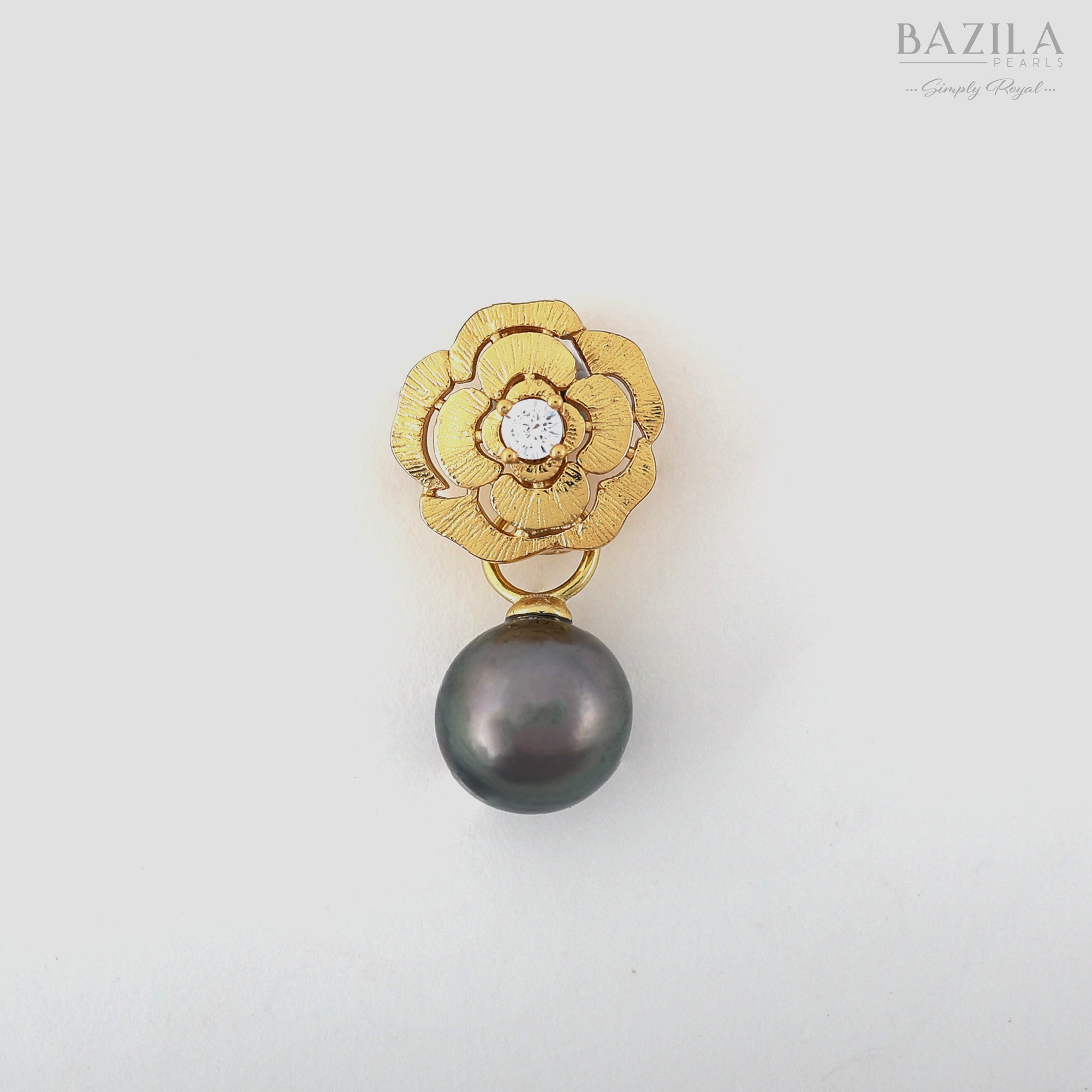 Tahitian Pearl Drop Pendant in Silver with Blossom Accent