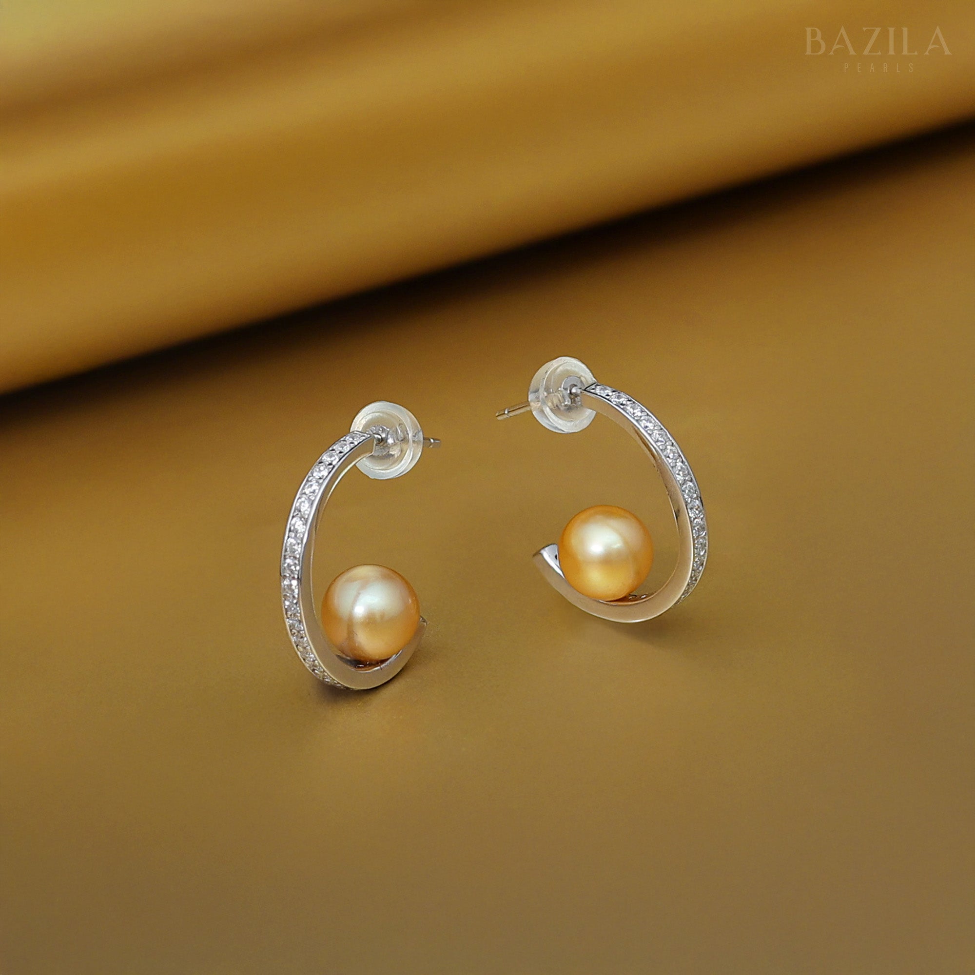 Golden South Sea Pearl Zircon Hoop Earrings – Elegant Radiance