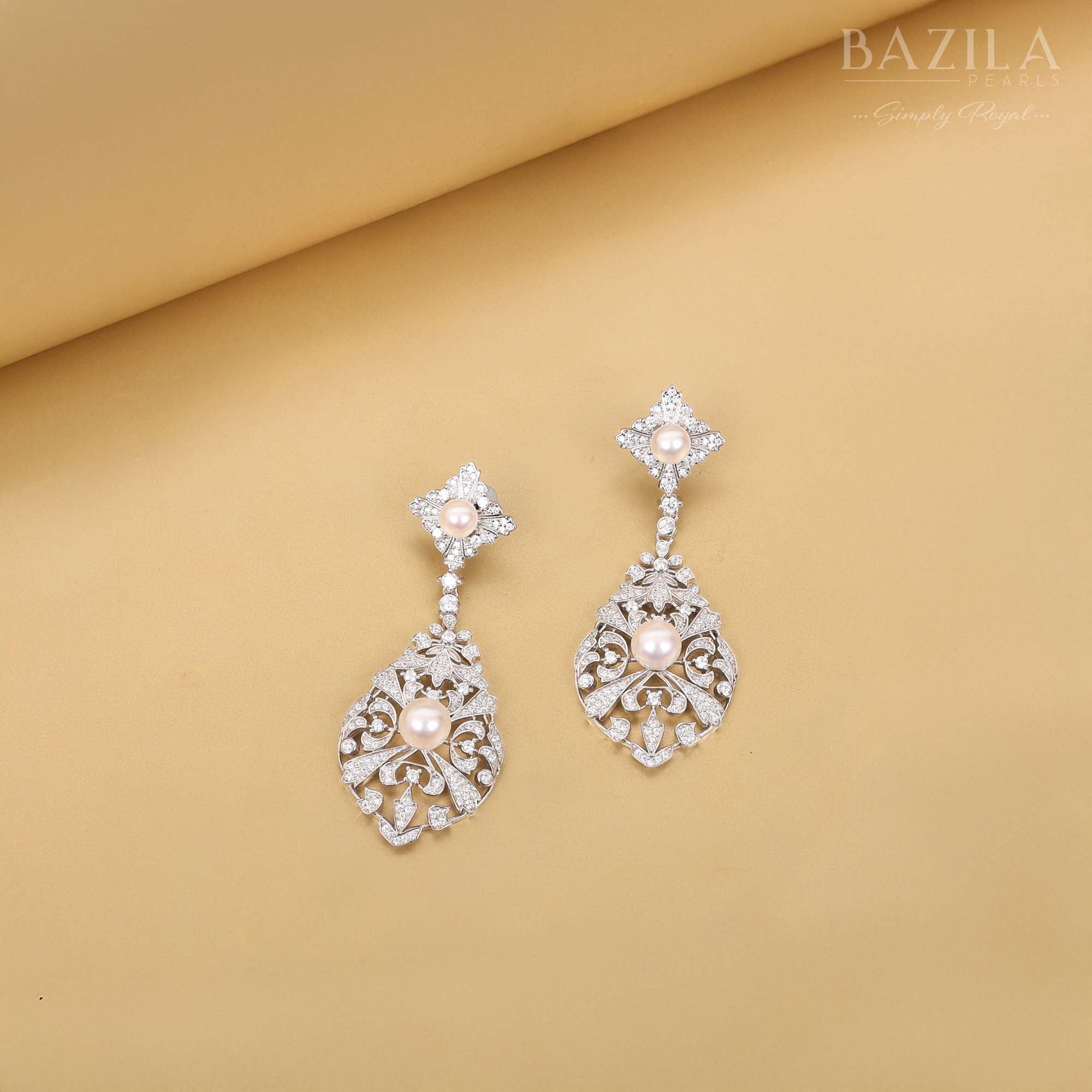 Exquisite South Sea & Akoya Pearl Earrings in Sterling Silver with Zircon Embellishments