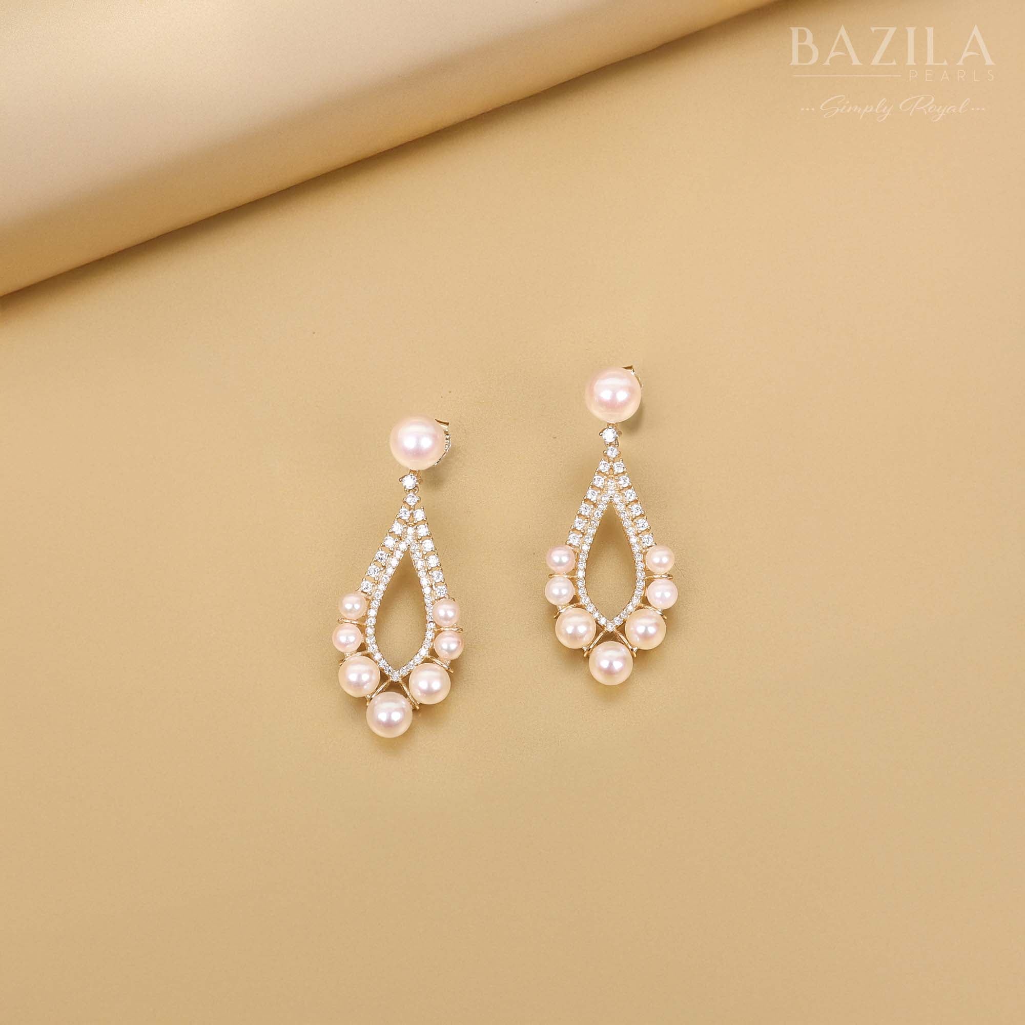 Luxury Silver Earrings with Akoya Pearls and Sparkling Crystal Detailing