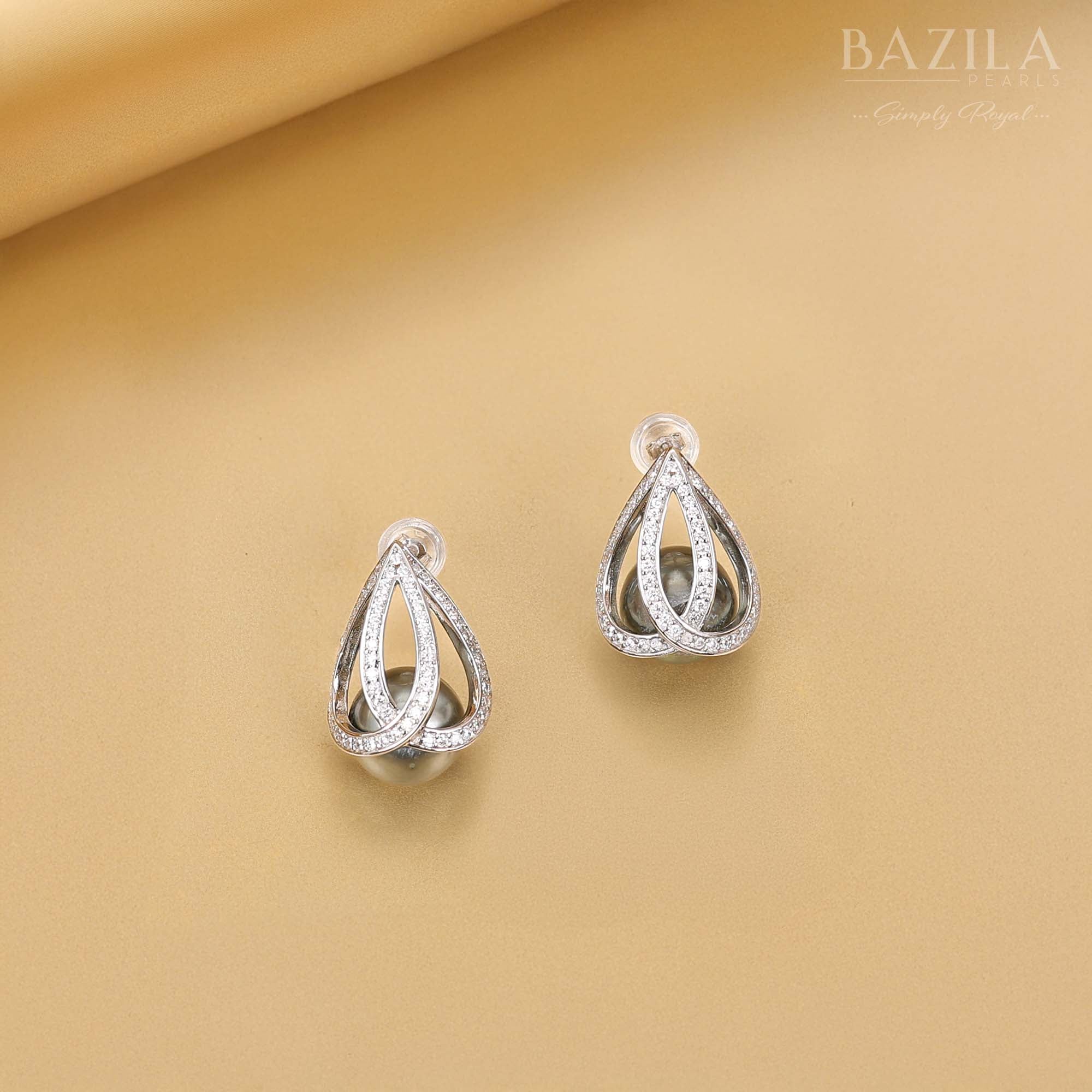 Exquisite Seawater Tahitian Pearl Earrings in Sterling Silver Design