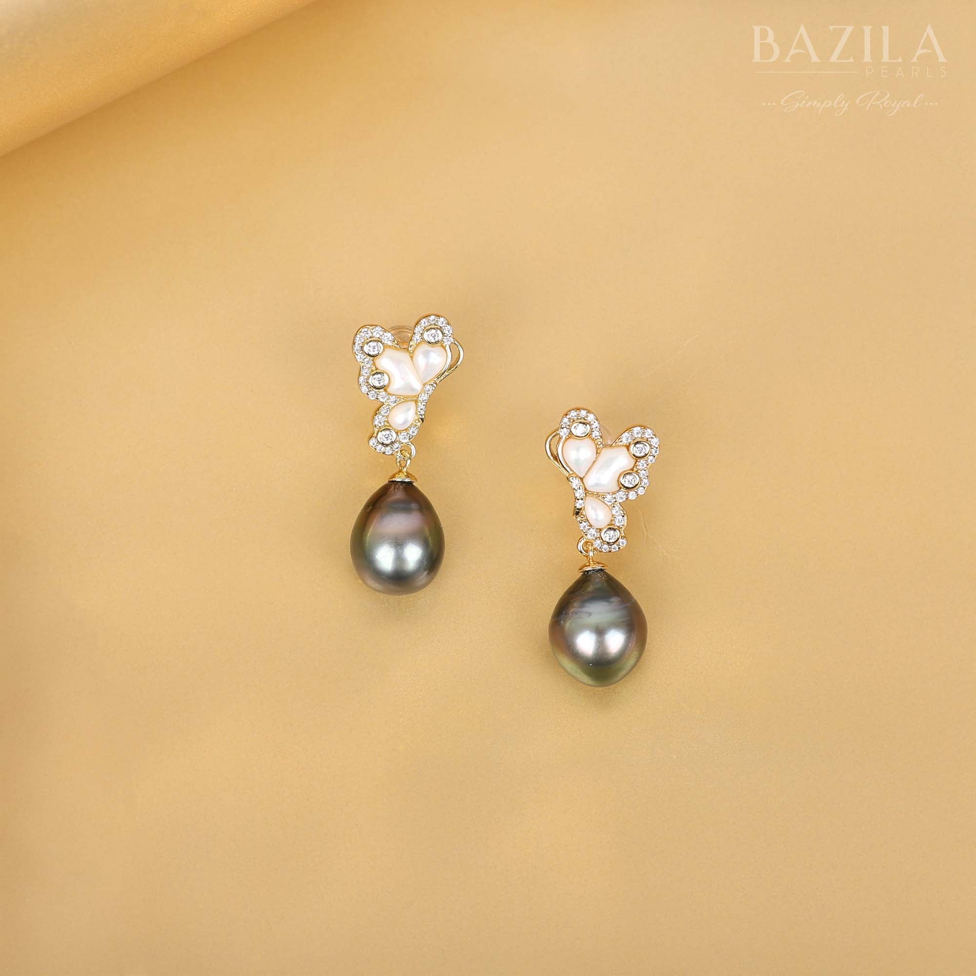 Elegant Sterling Silver Earrings with Tahitian Pearls