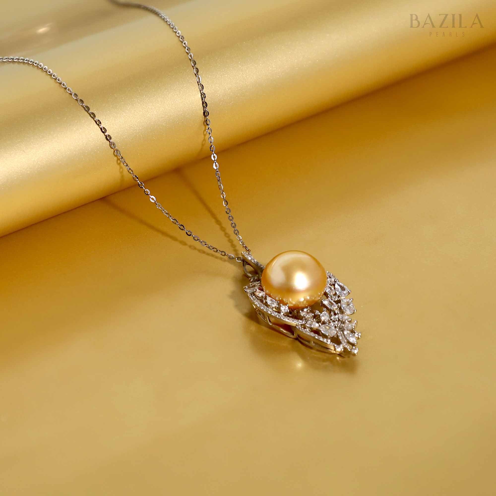 Golden Elegance: South Sea Pearl & Zircon Pendant