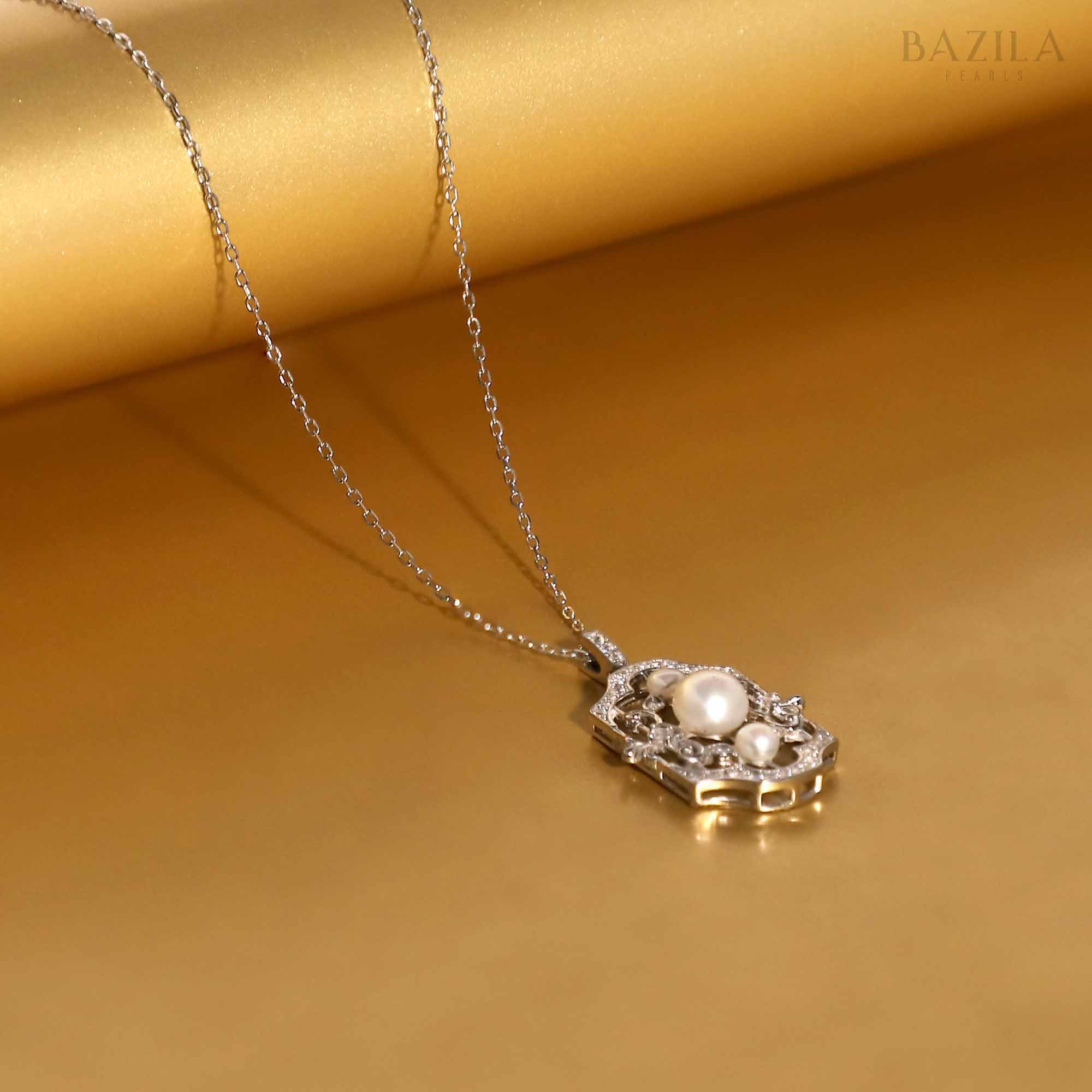 Ethereal Grace: Freshwater Pearl & Zircon Pendant