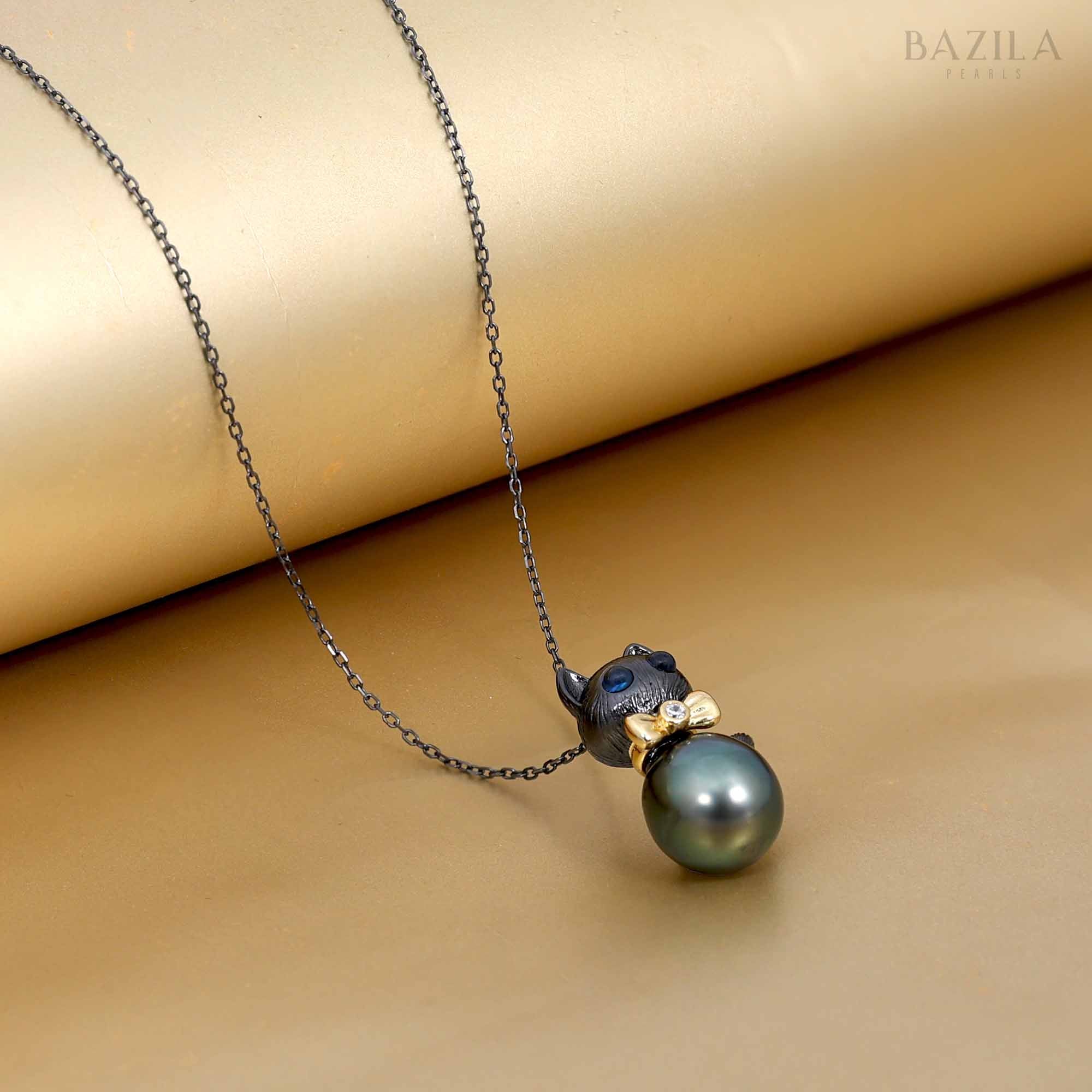Golden Bow Cat Tahitian Pearl Pendant