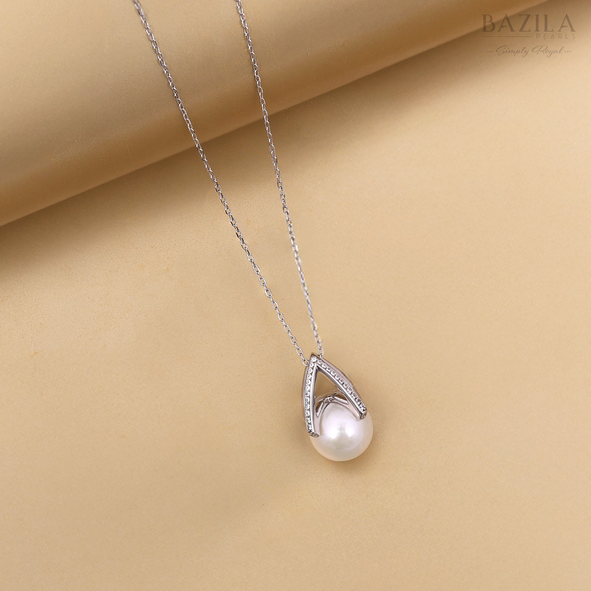 South Sea Cultured Pearl Pendant in Sterling Silver with Contemporary Teardrop Design