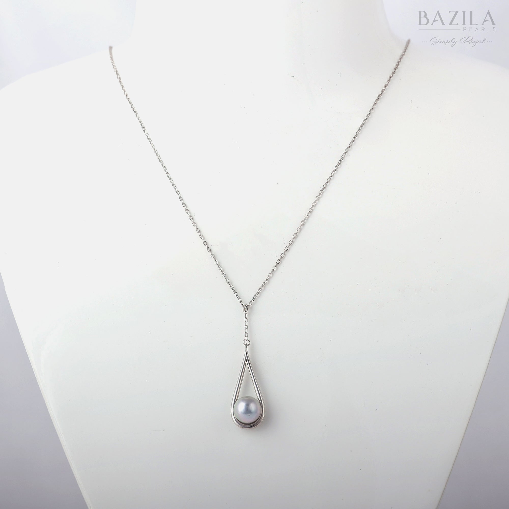 Elegant Akoya Pearl Pendant in Silver with Contemporary Drop Frame Setting
