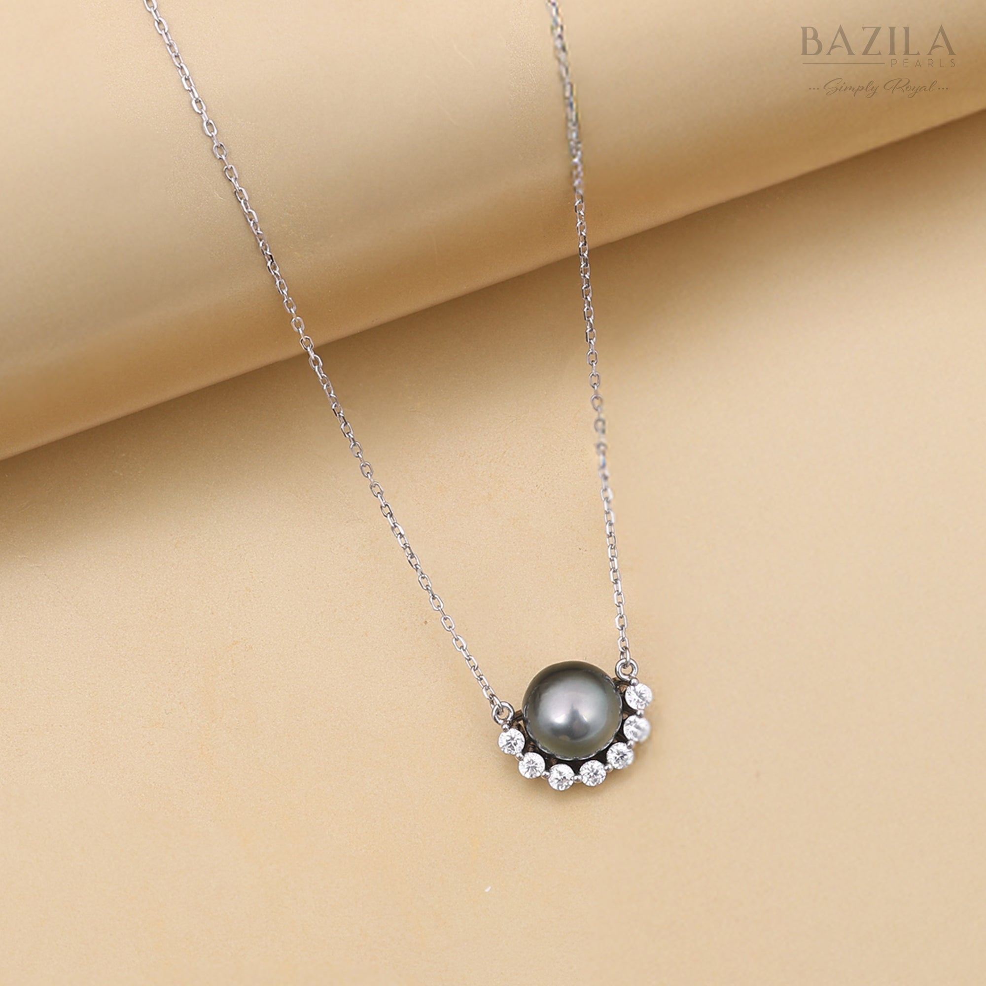 Tahitian Seawater Pearl Pendant in Silver with Brilliant Crystal Accents
