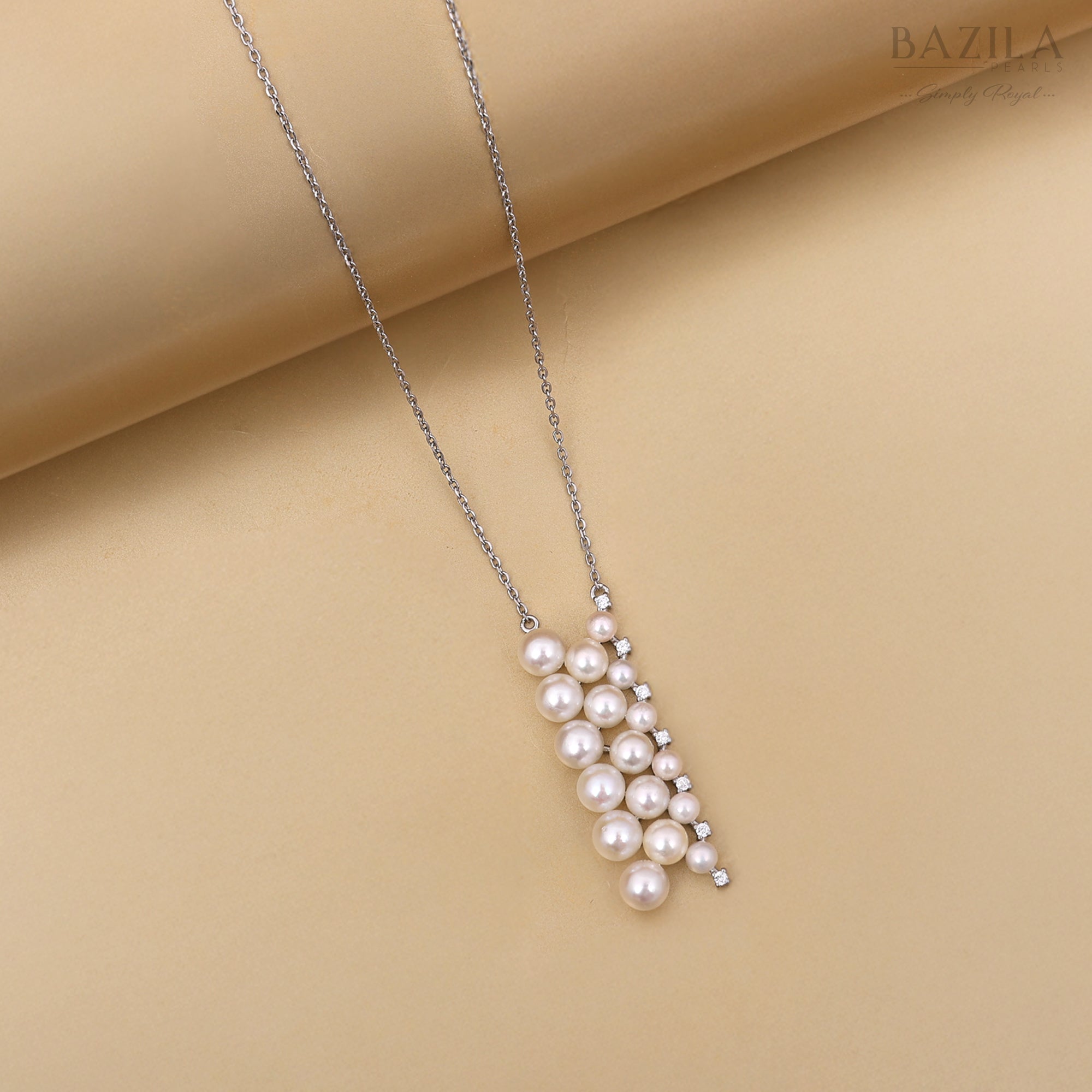 Seawater Cultured Akoya Pearl Pendant in Sterling Silver with Graduated Pearl Cluster Design