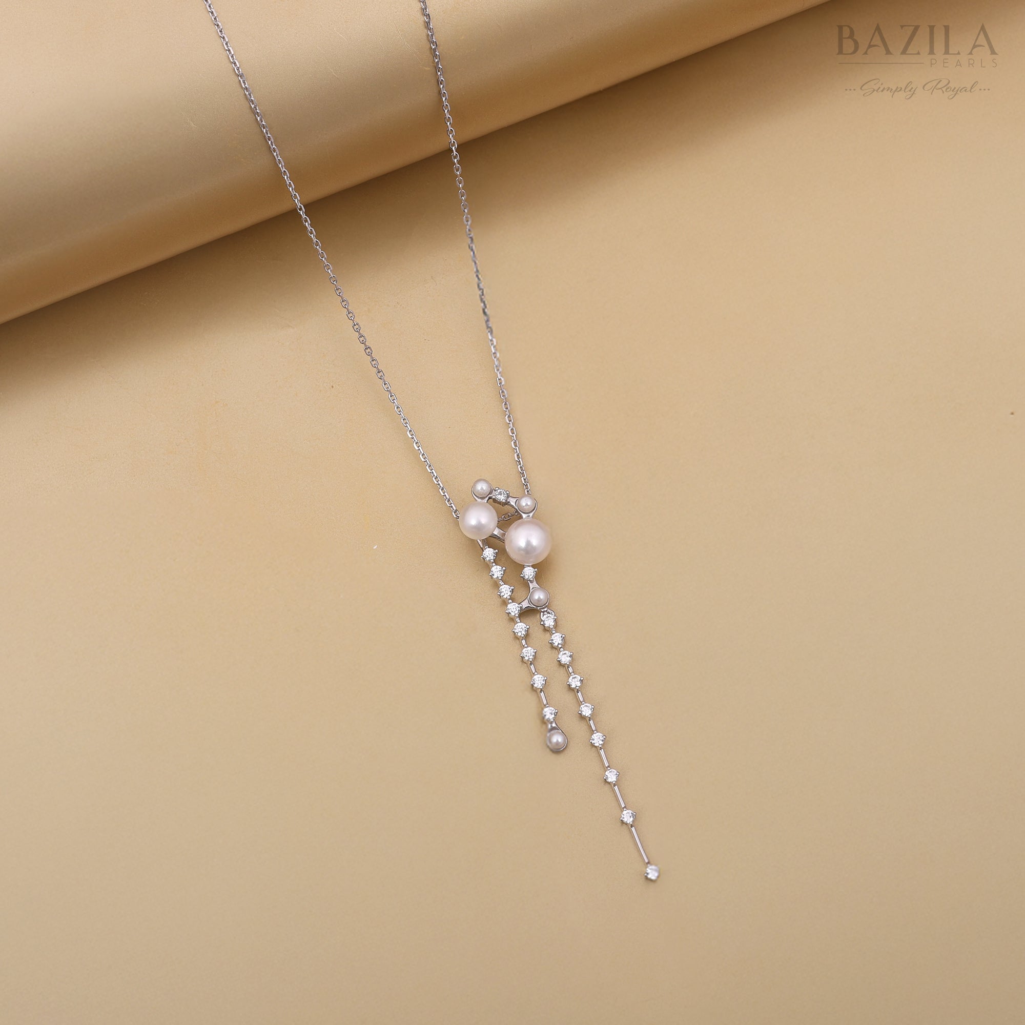 Seawater Akoya Pearl Pendant in Sterling Silver with Graceful Waterfall Design