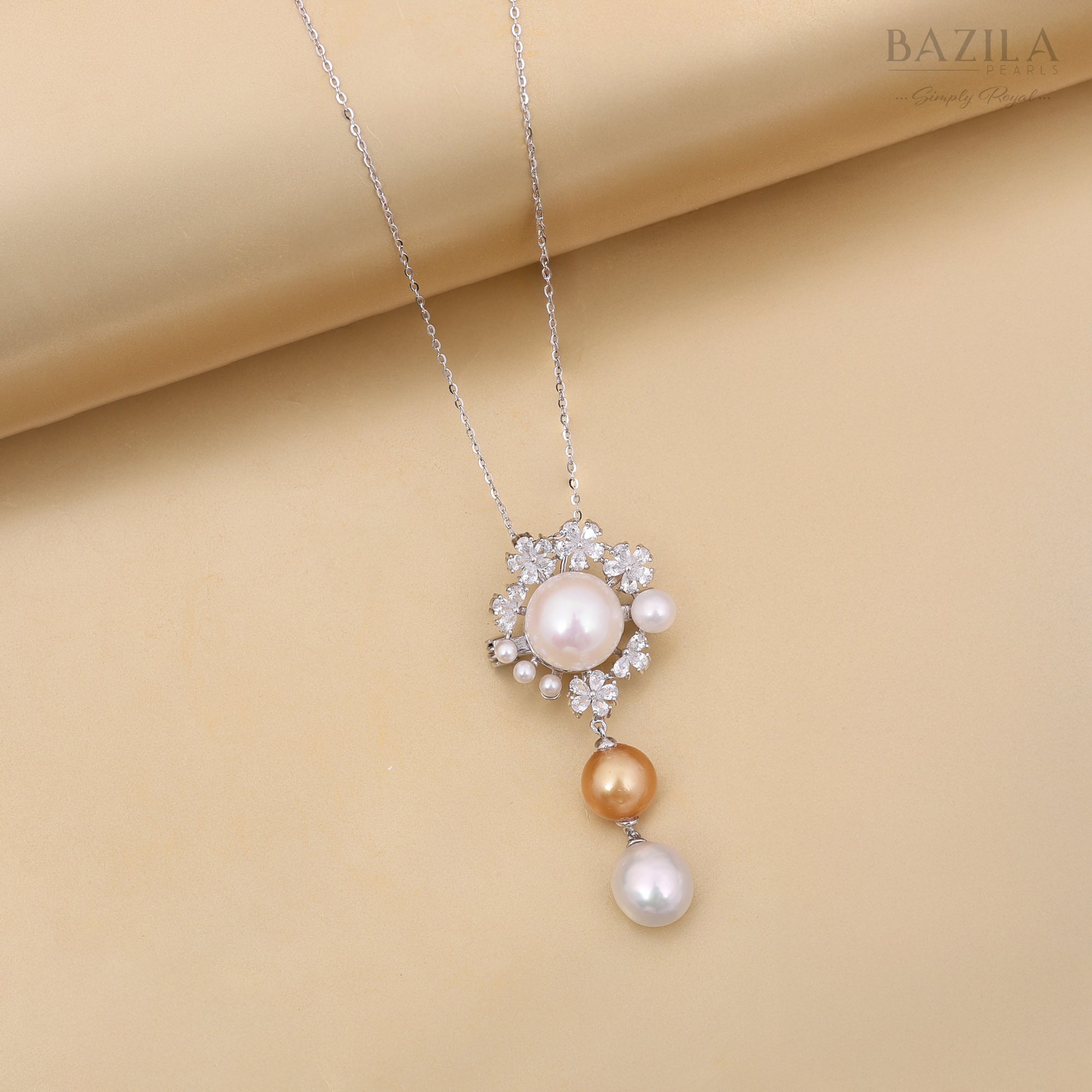 Exquisite South Sea Pearl Brooch in Sterling Silver with Zircon Embellishments