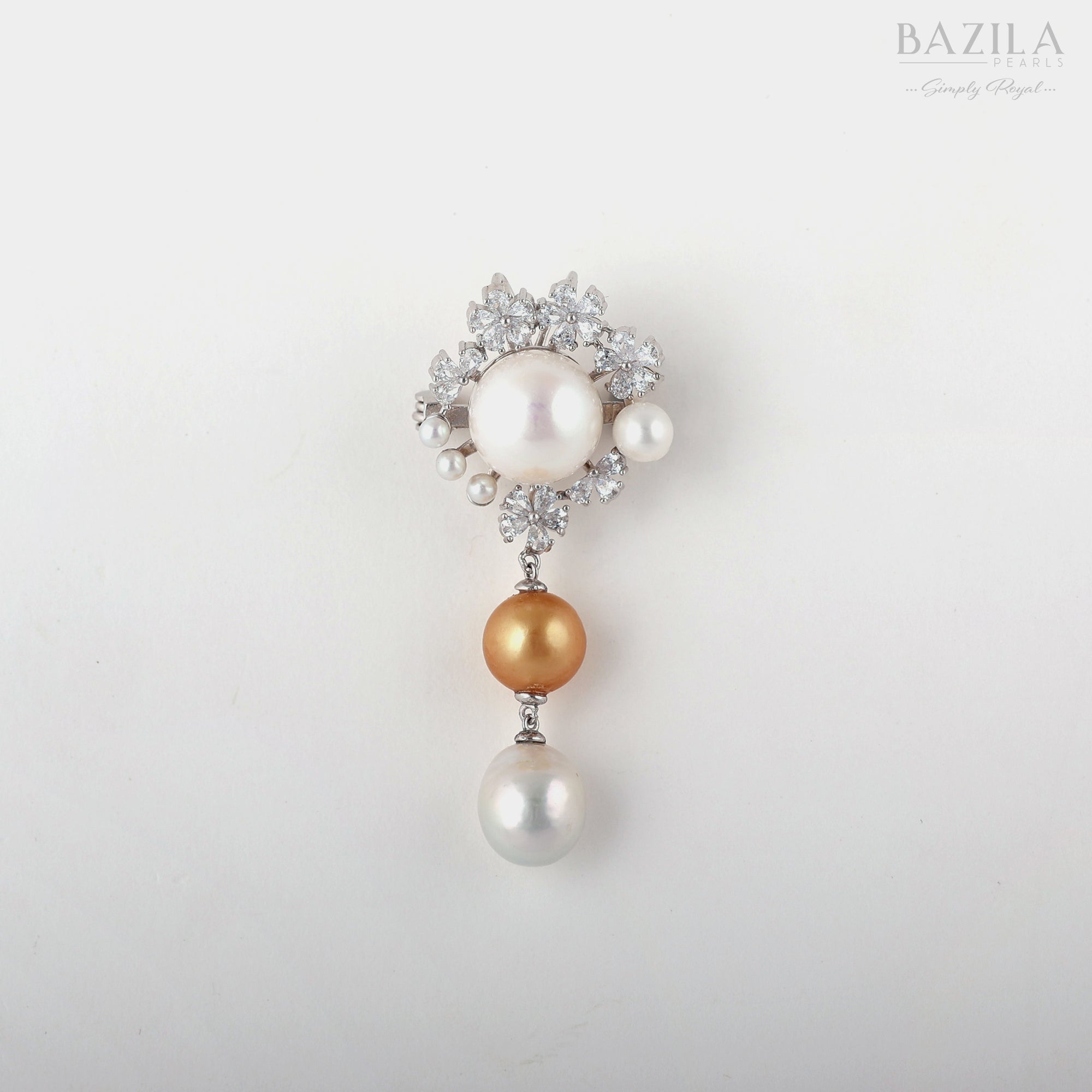 Exquisite South Sea Pearl Brooch in Sterling Silver with Zircon Embellishments