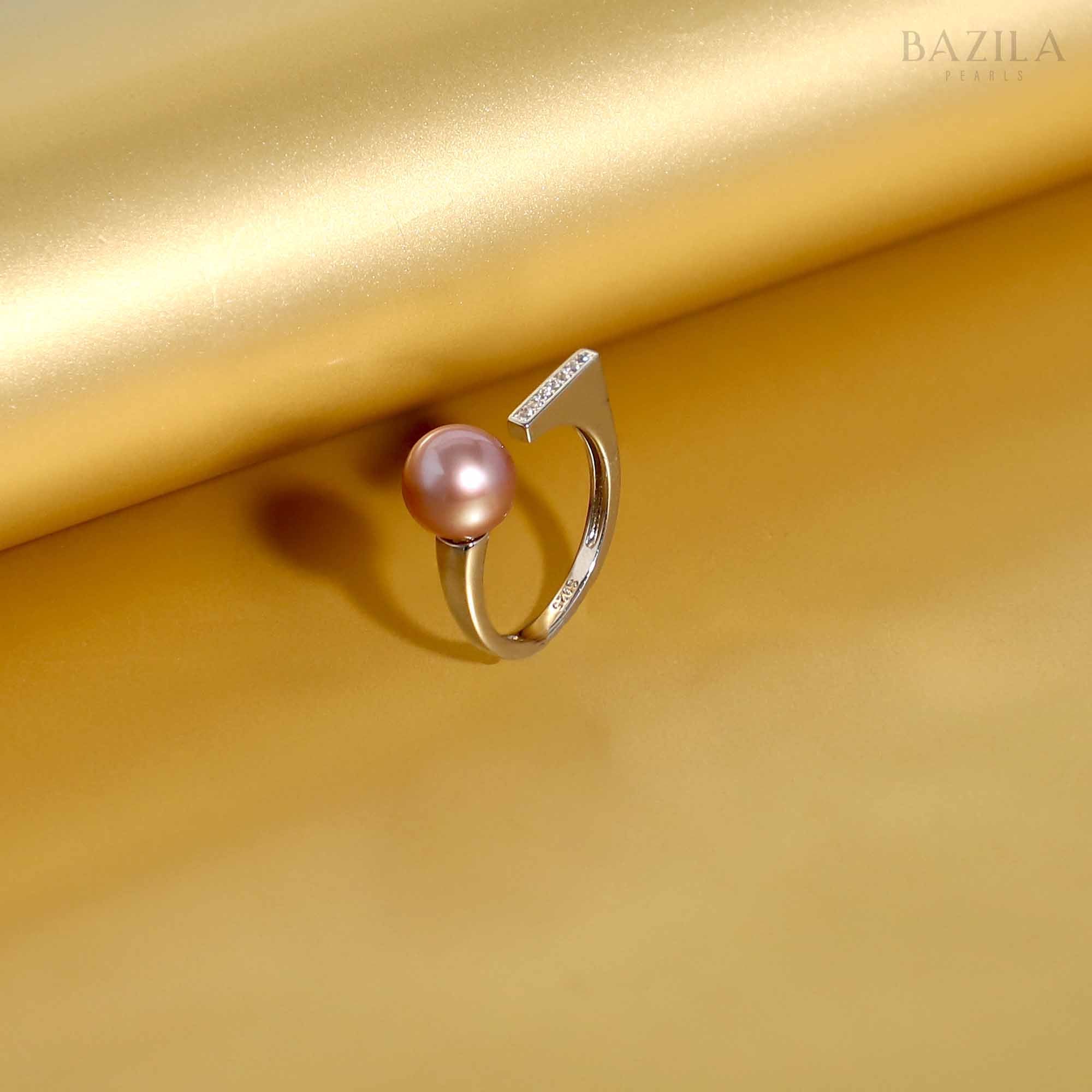 Sterling Silver Edison Pearl Ring with Dazzling Zircon Petals