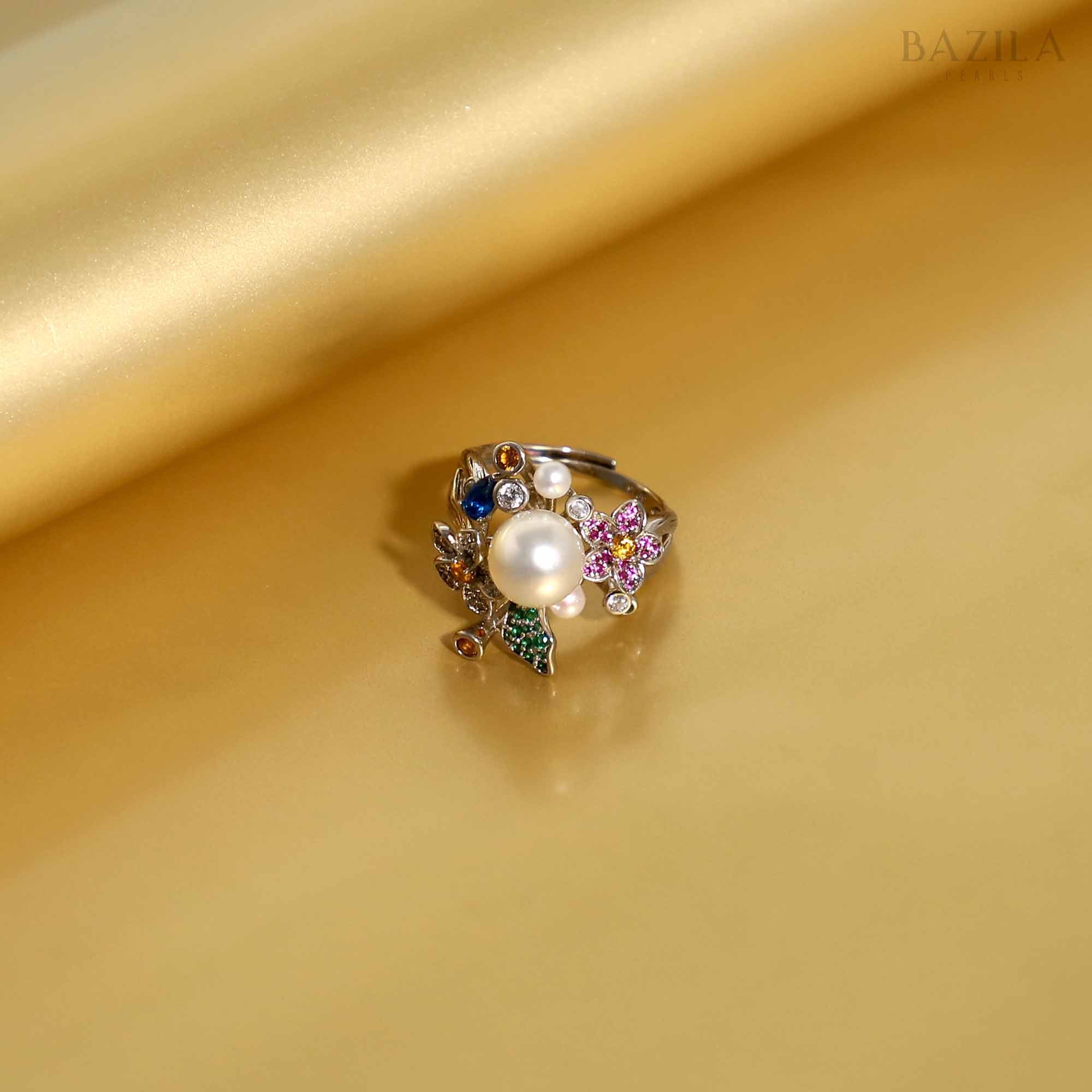 Floral Elegance with South Sea Pearl Ring
