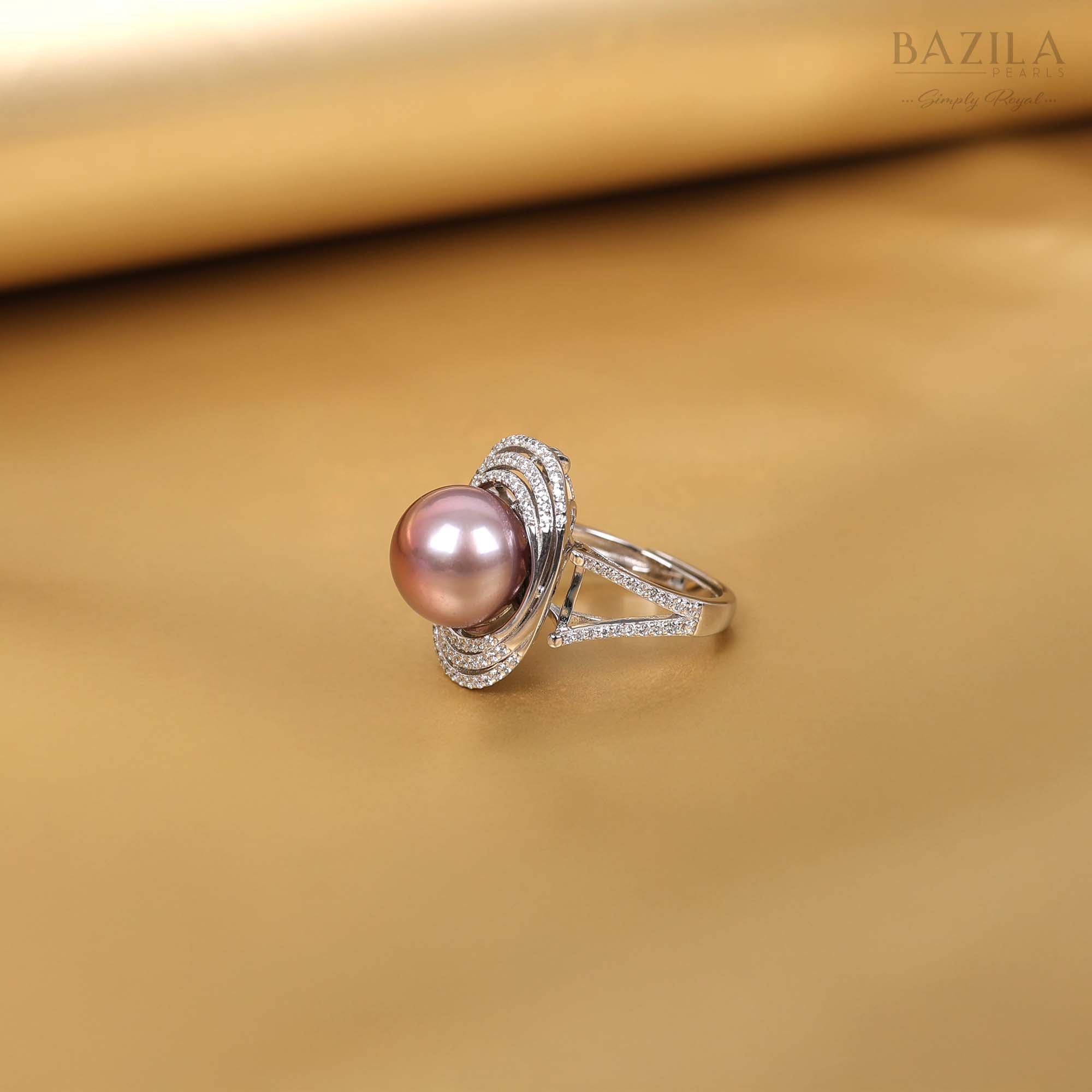 Freshwater Cultured Edison Pearl Silver Ring with Zircon Halo Detailing