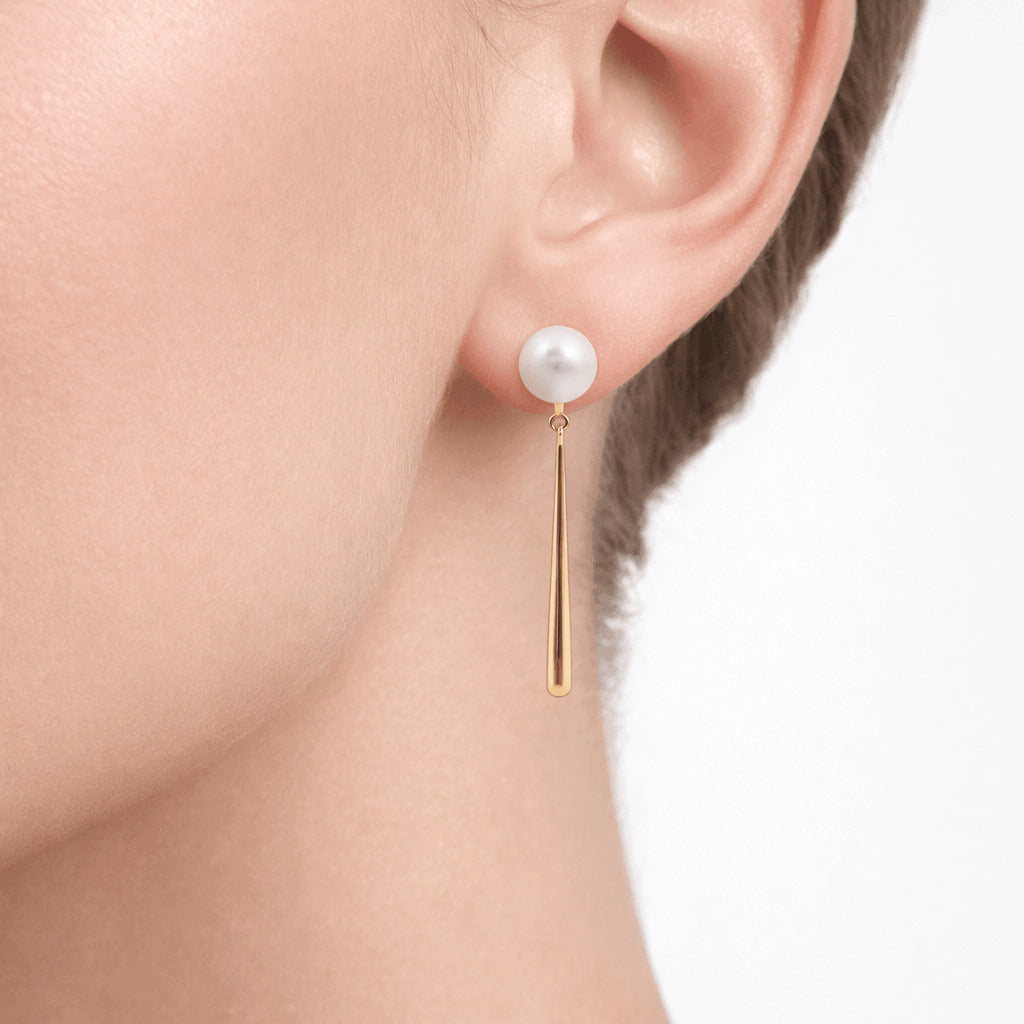 Elegant Pearl & Gold Bar Dangle Earrings