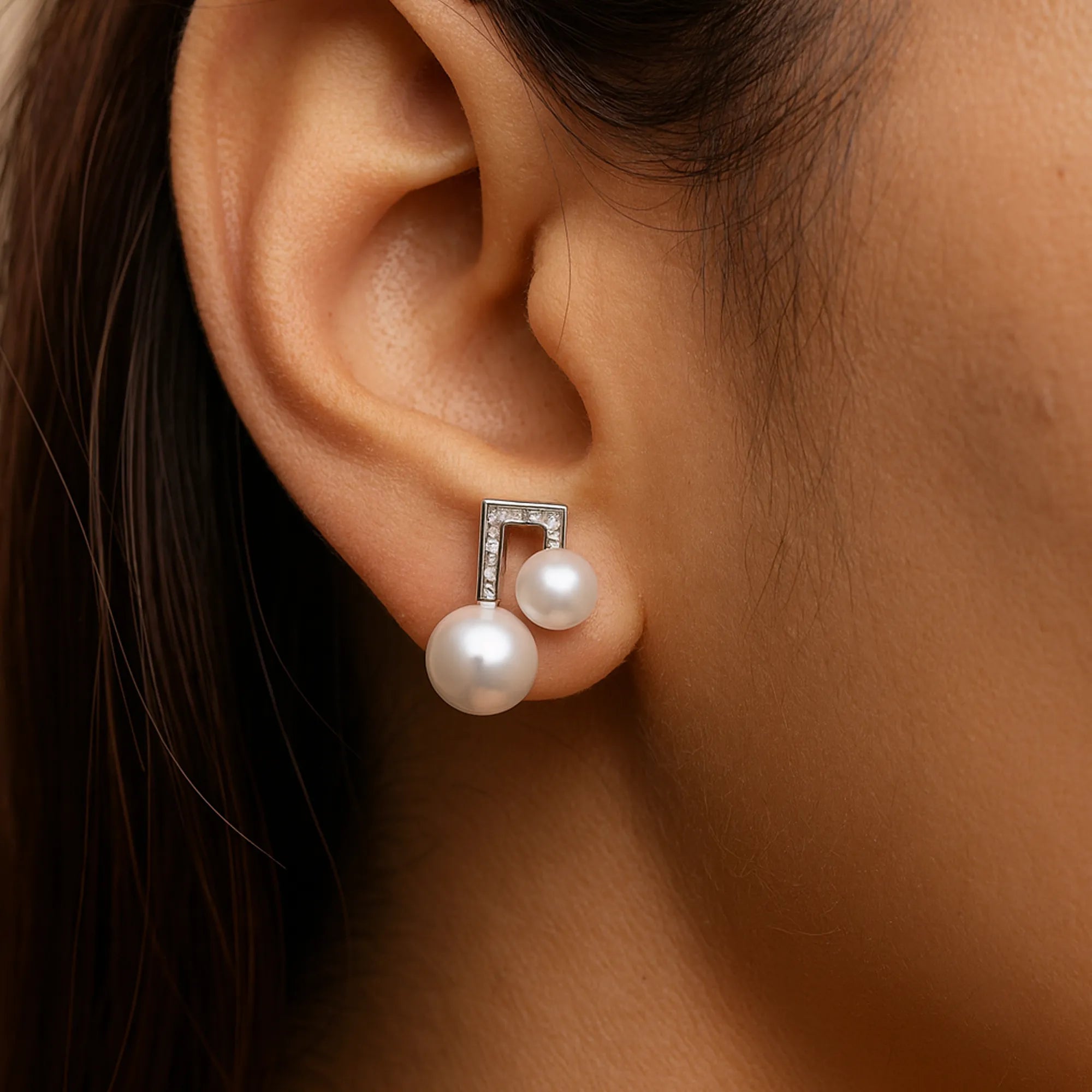 Freshwater Cultured Pearl Geometric Dual-Pearl Stud Earrings