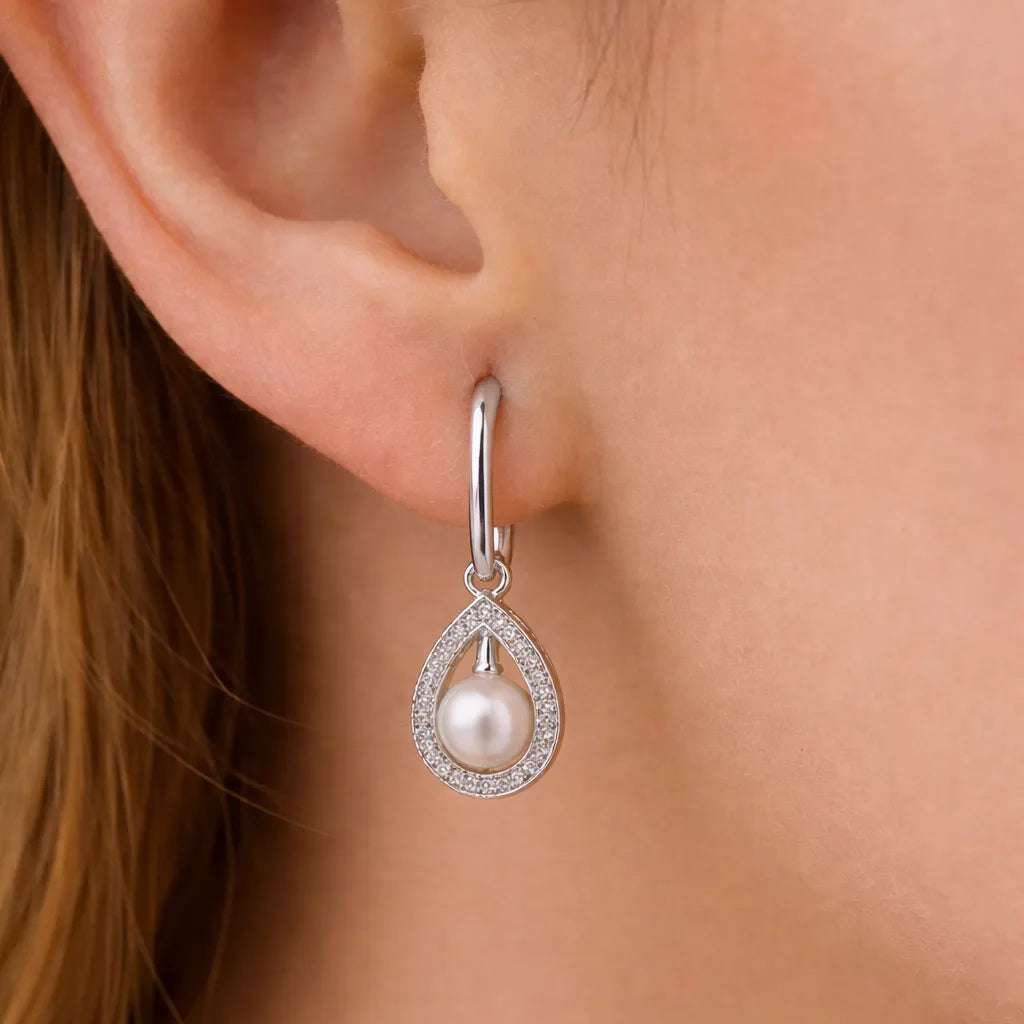 Freshwater Cultured Pearl Teardrop Halo Earrings