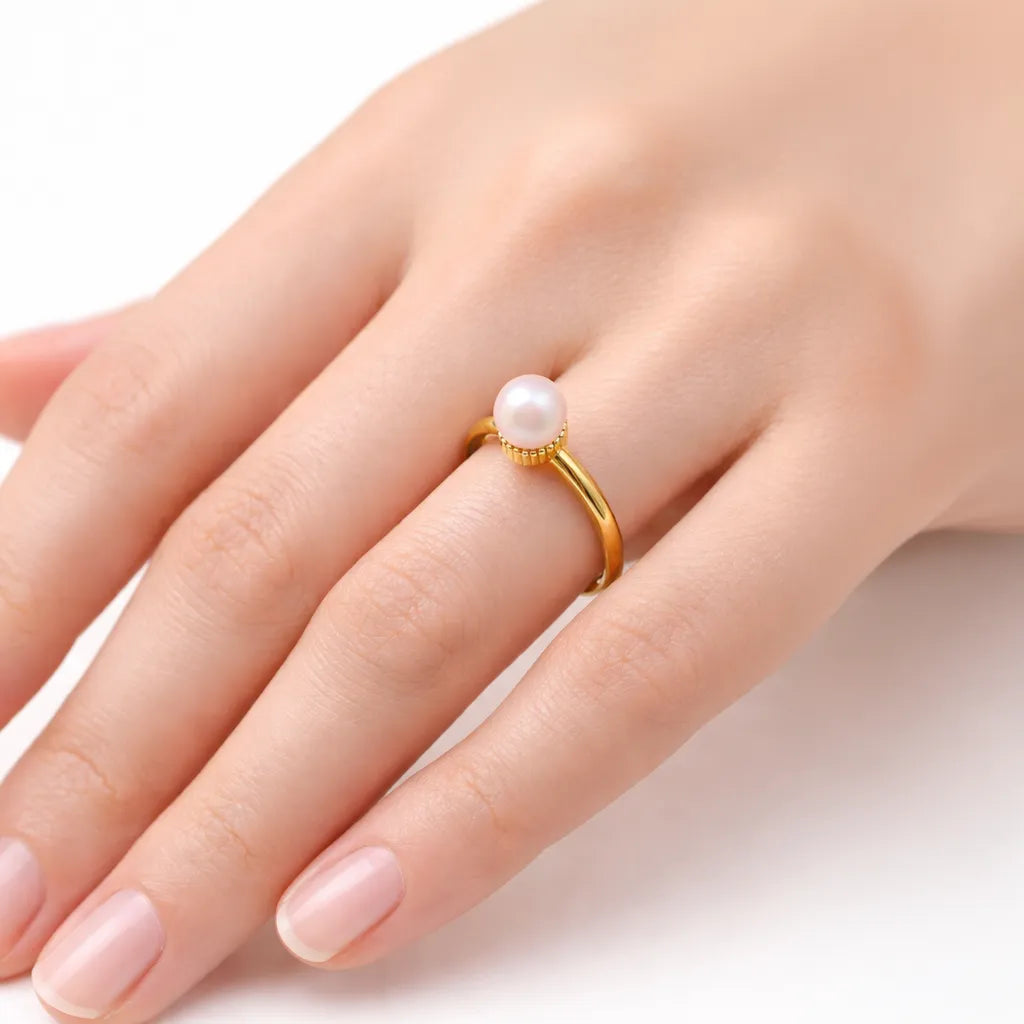 Elegant Freshwater Pearl Ring in Classic Gold Finish