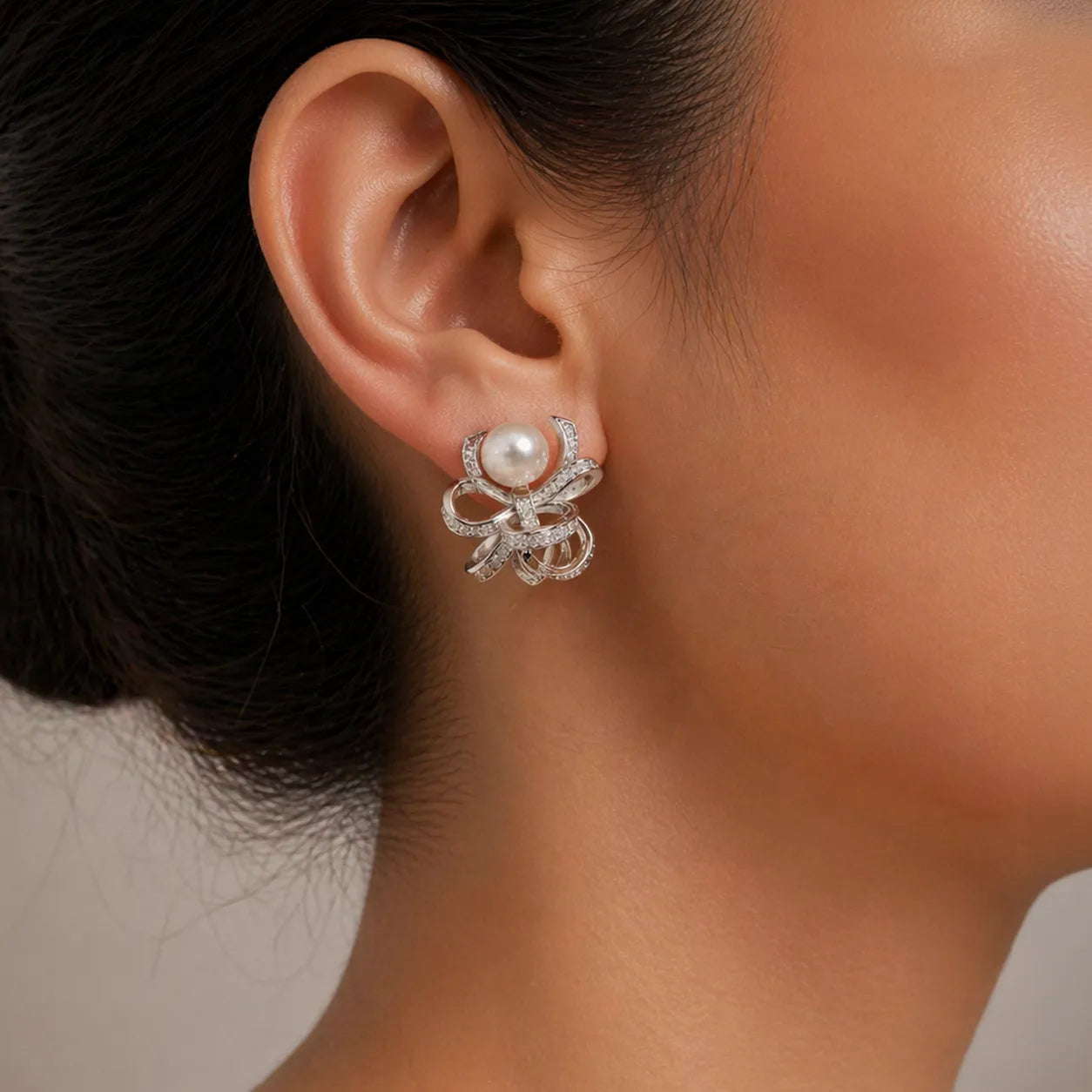 Classic Sea Pearl & Zircon Silver Studs