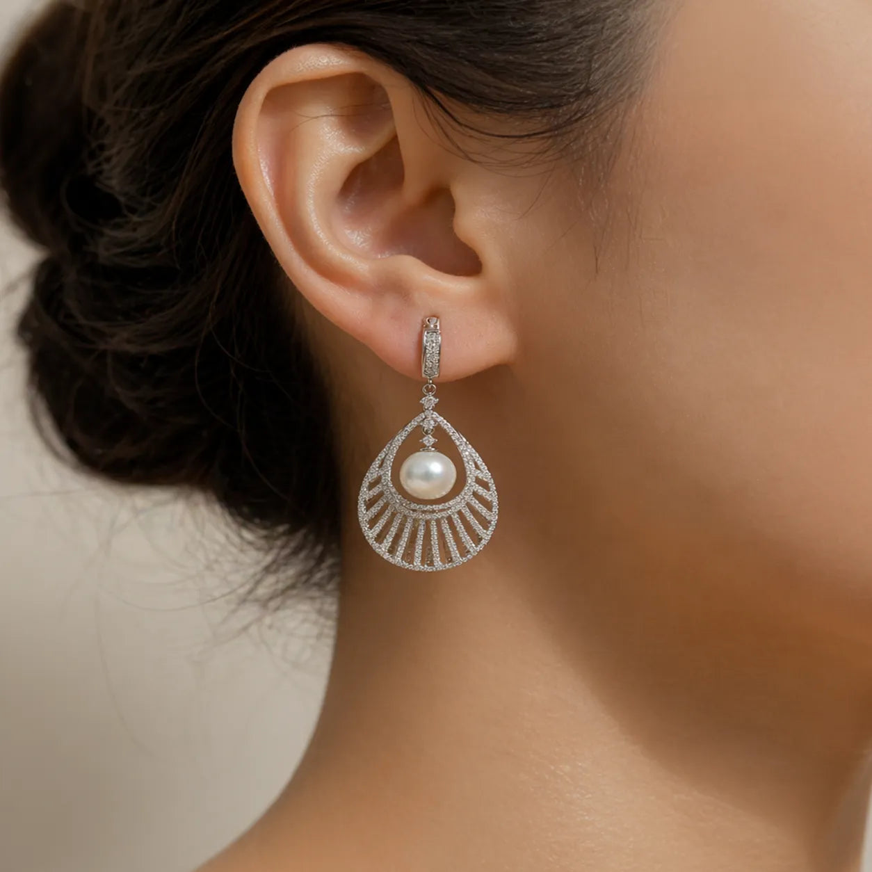 Refined Sea Pearl and Zircon Dangle Earrings