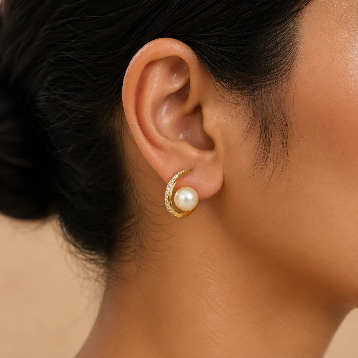 Elegant Pearl Hoop Earrings with Zircon Accents