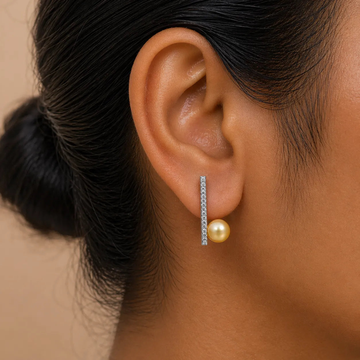 Modern Golden Sea Pearl Drop Earrings with Zircon Bar