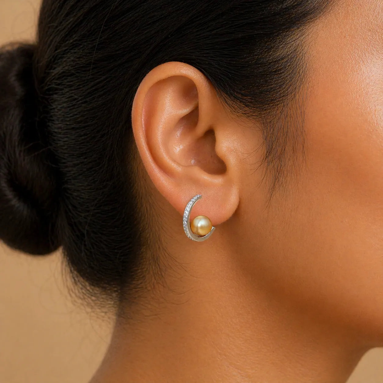 Golden South Sea Pearl Zircon Hoop Earrings – Elegant Radiance